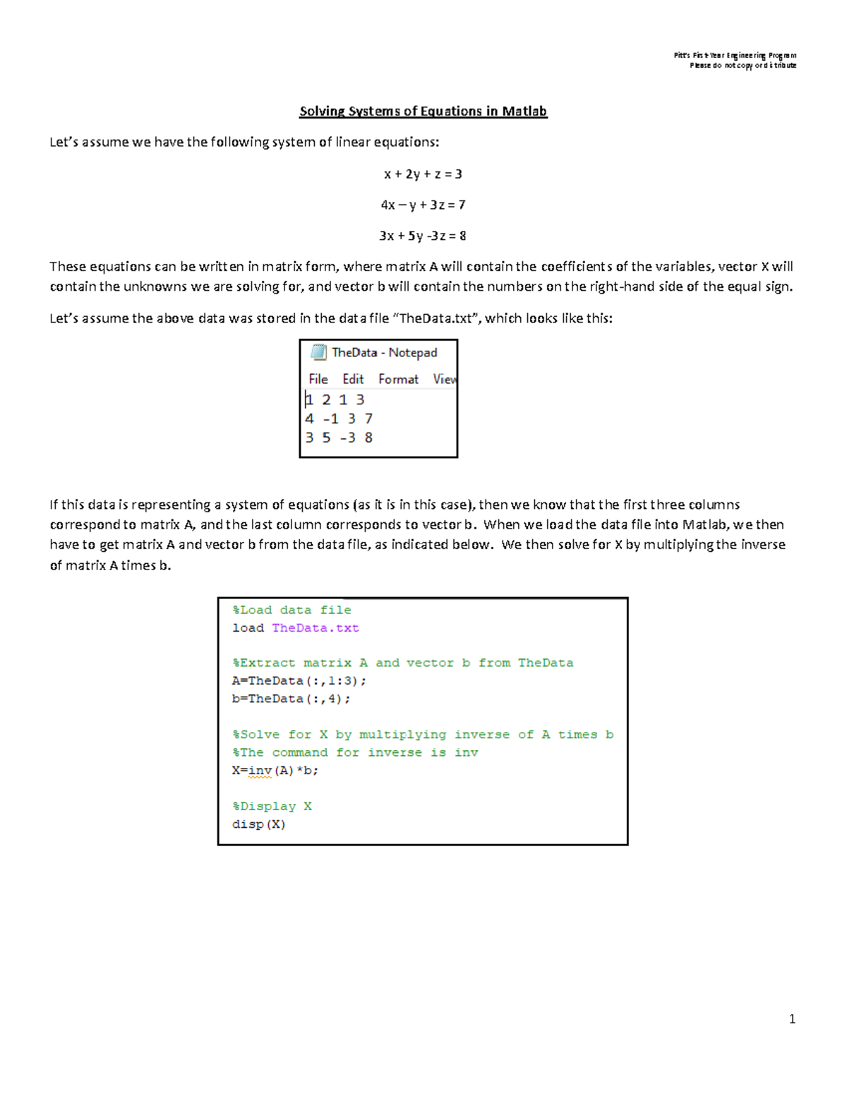 Matlab 12. Solving systems of equations in Matlab - Solving Systems of ...