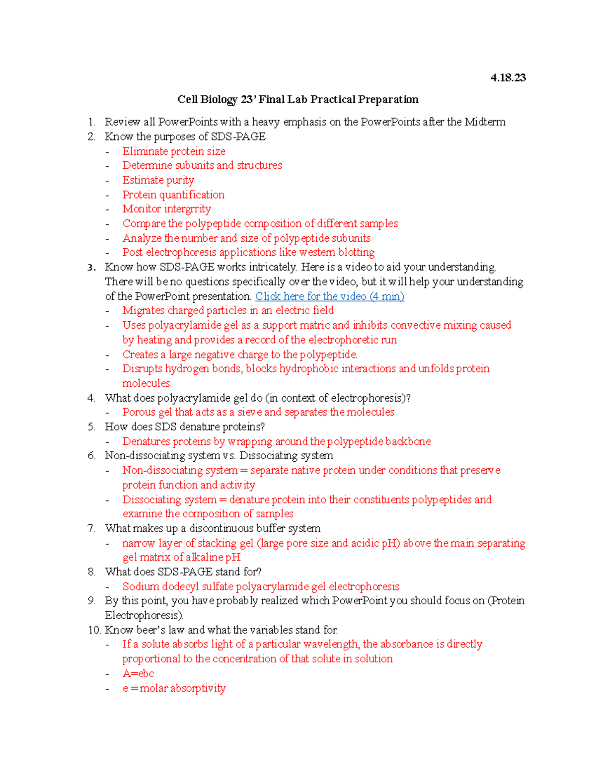Cell Biology 23’ Final Lab Practical Preparation - BIOL 3520 - UNT ...