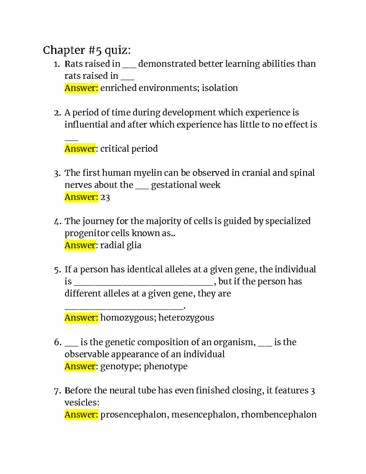 Chapter #5 Quiz - Practice Quiz And Answer For Biopsychology - Chapter ...