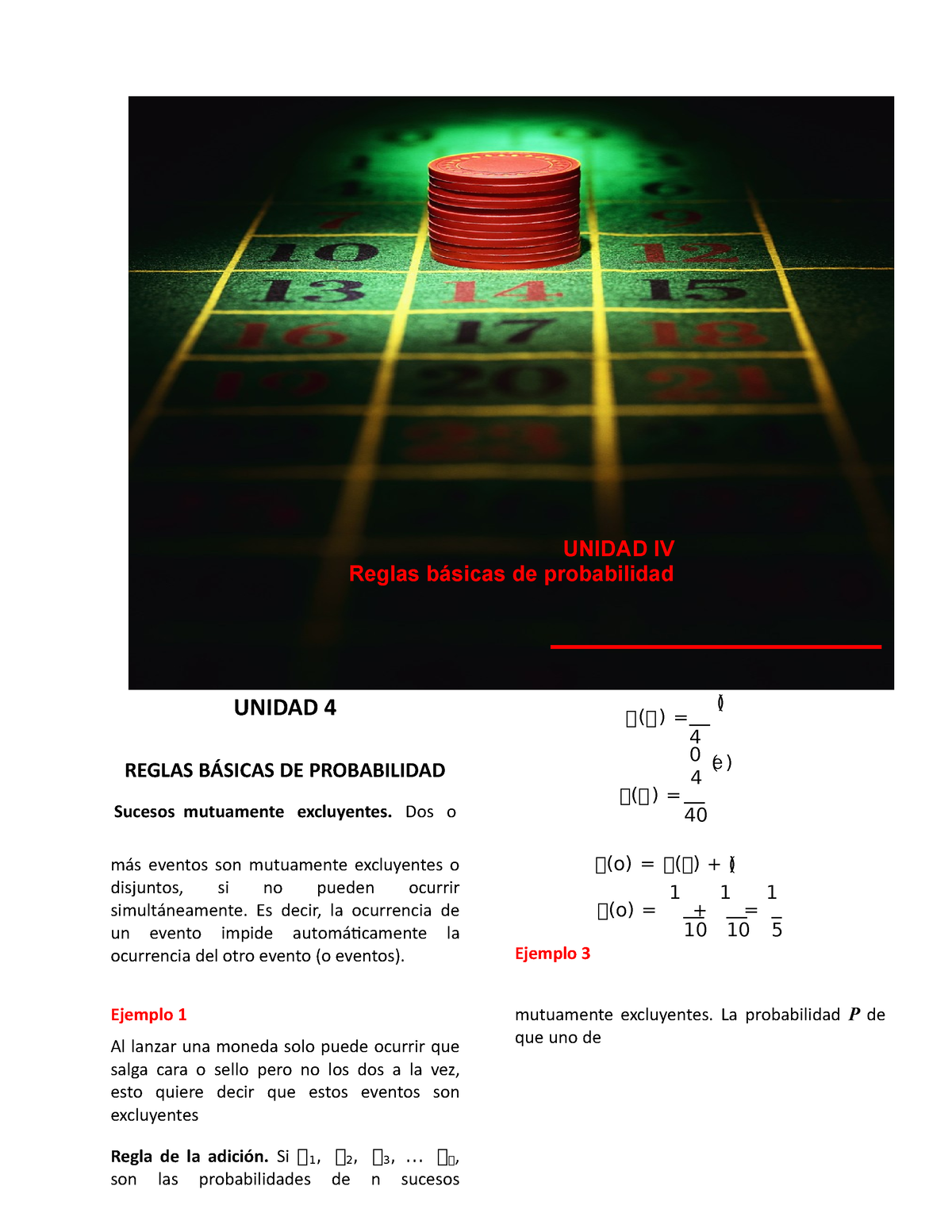 Unidad 4 Reglas De Probabilidad 2 - UNIDAD IV Reglas Básicas De ...