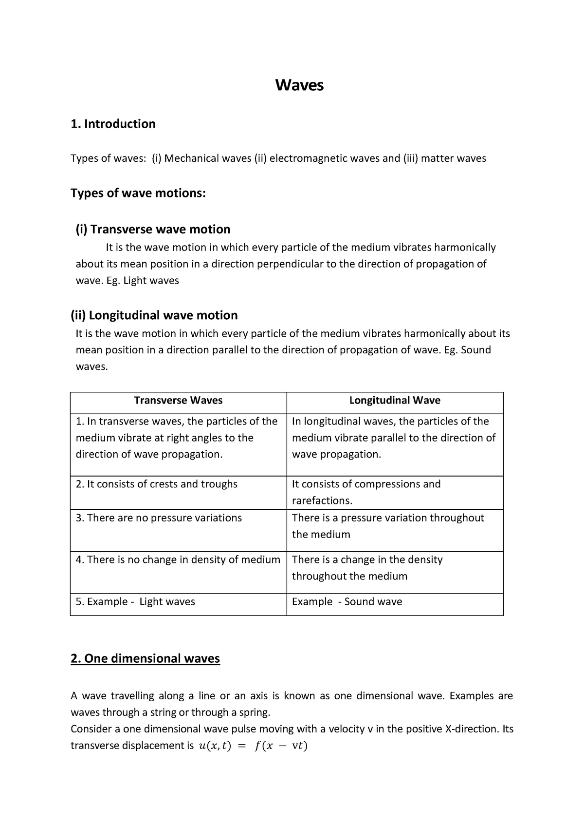 Module 1D - Waves Notes Final - Waves 1. Introduction Types Of Waves ...