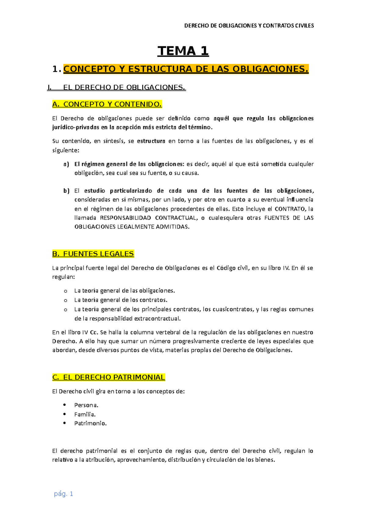 TEMA 1 Obligaciones - Lecture Notes 1 Derecho - TEMA 1 1 Y ESTRUCTURA ...