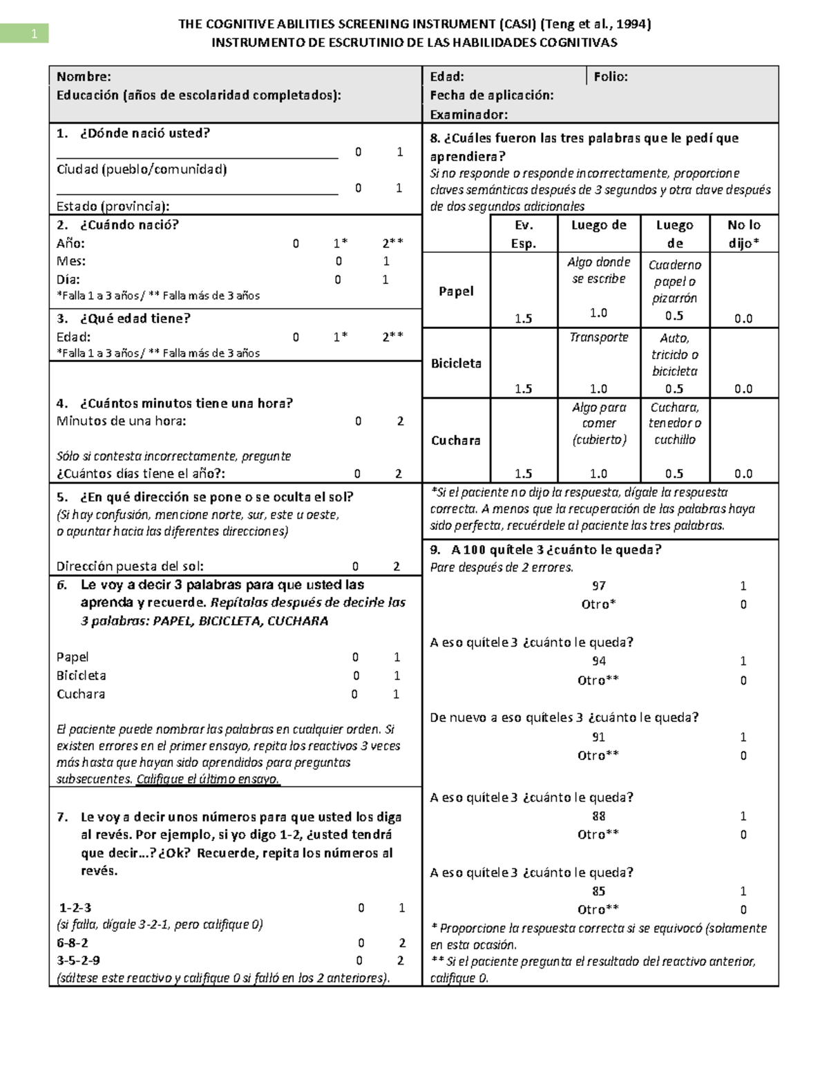 CASI 2023 - Tets De Escrutinio Para El Adulto Mayor - 1 INSTRUMENTO DE ...