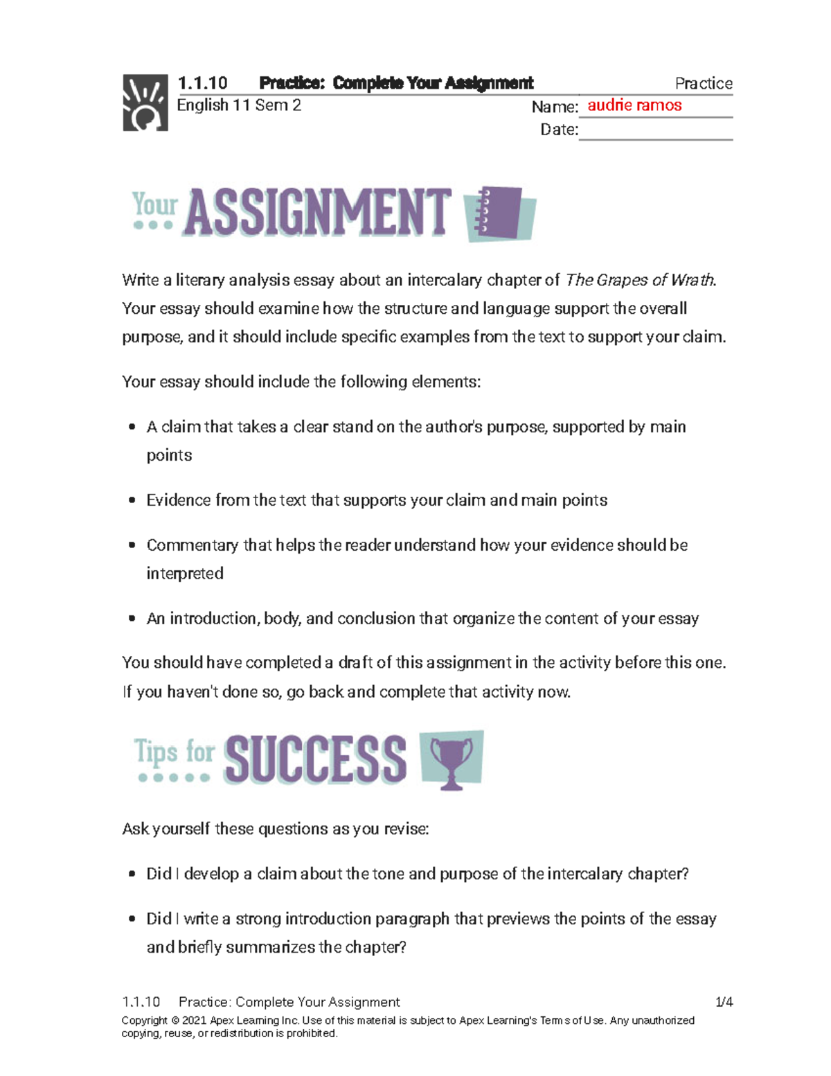 1.1.11 practice written assignment answer key