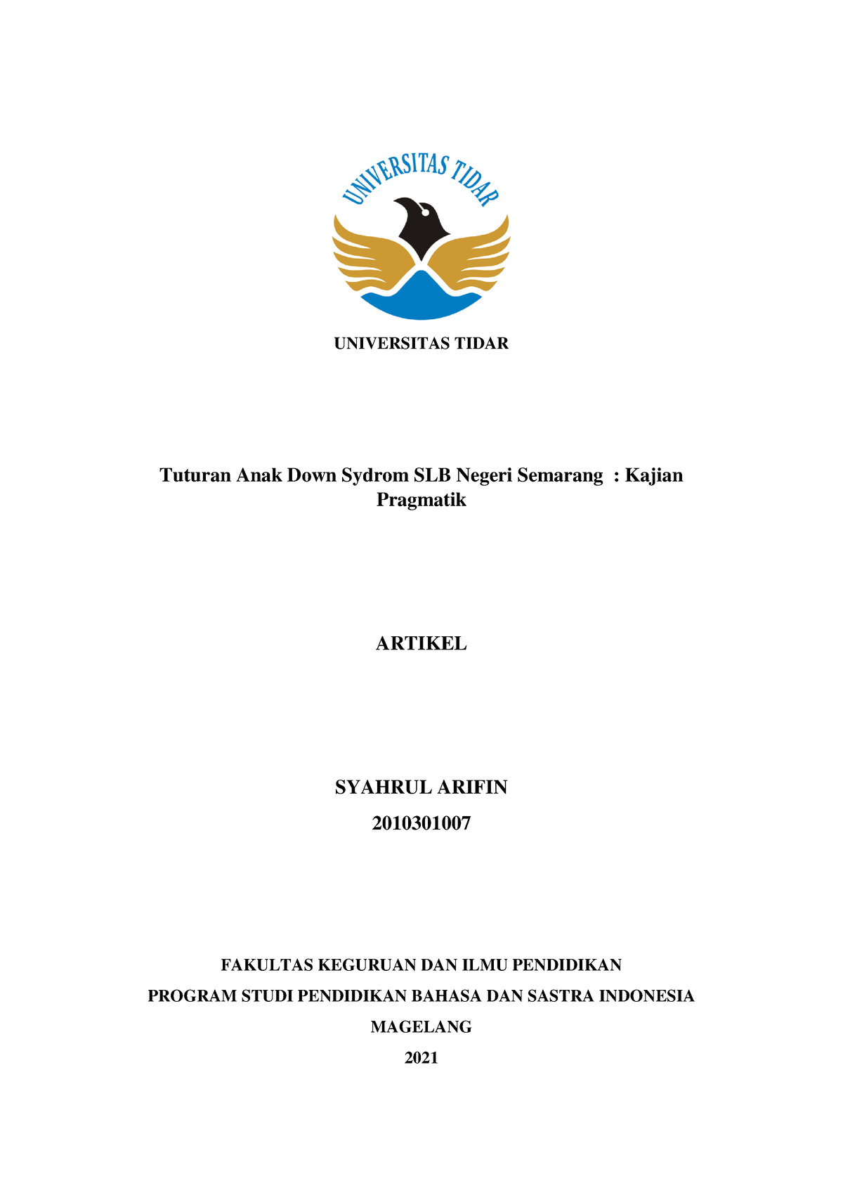 2010 301007 Syahrul Arifin UAS Gangguan Berbahasa - UNIVERSITAS TIDAR ...