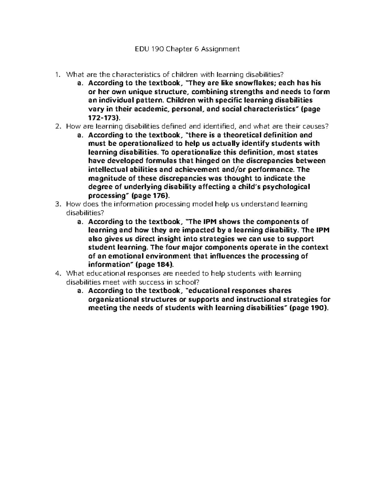 EDU 190 Chapter 6 Assignment - EDU 190 Chapter 6 Assignment What are ...
