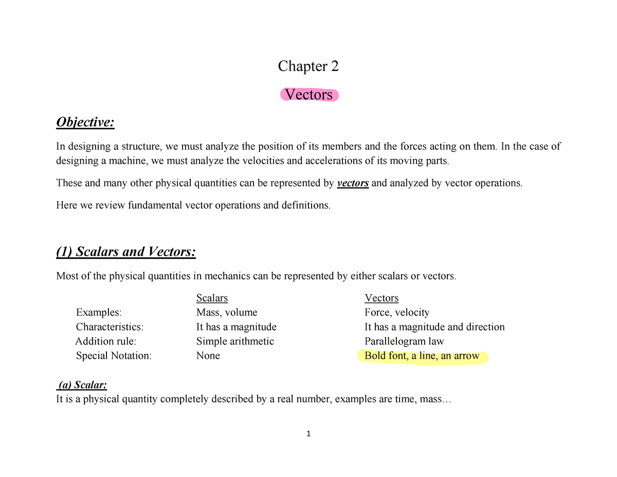 Ch 2 St Mat - notes - Chapter 2 Vectors Objective: In designing a ...