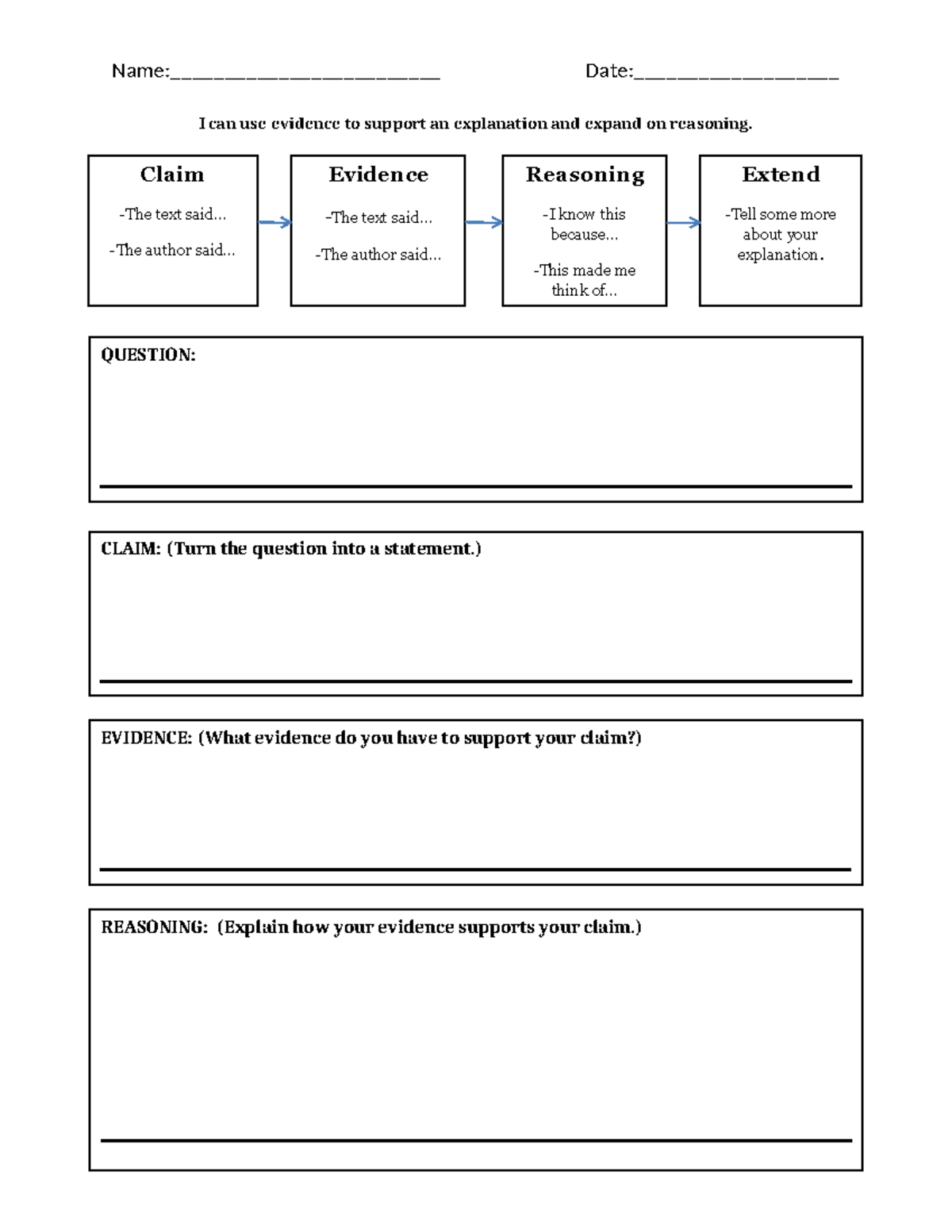 Claim Evidence Reasoning Graphic Organizer - Name ...
