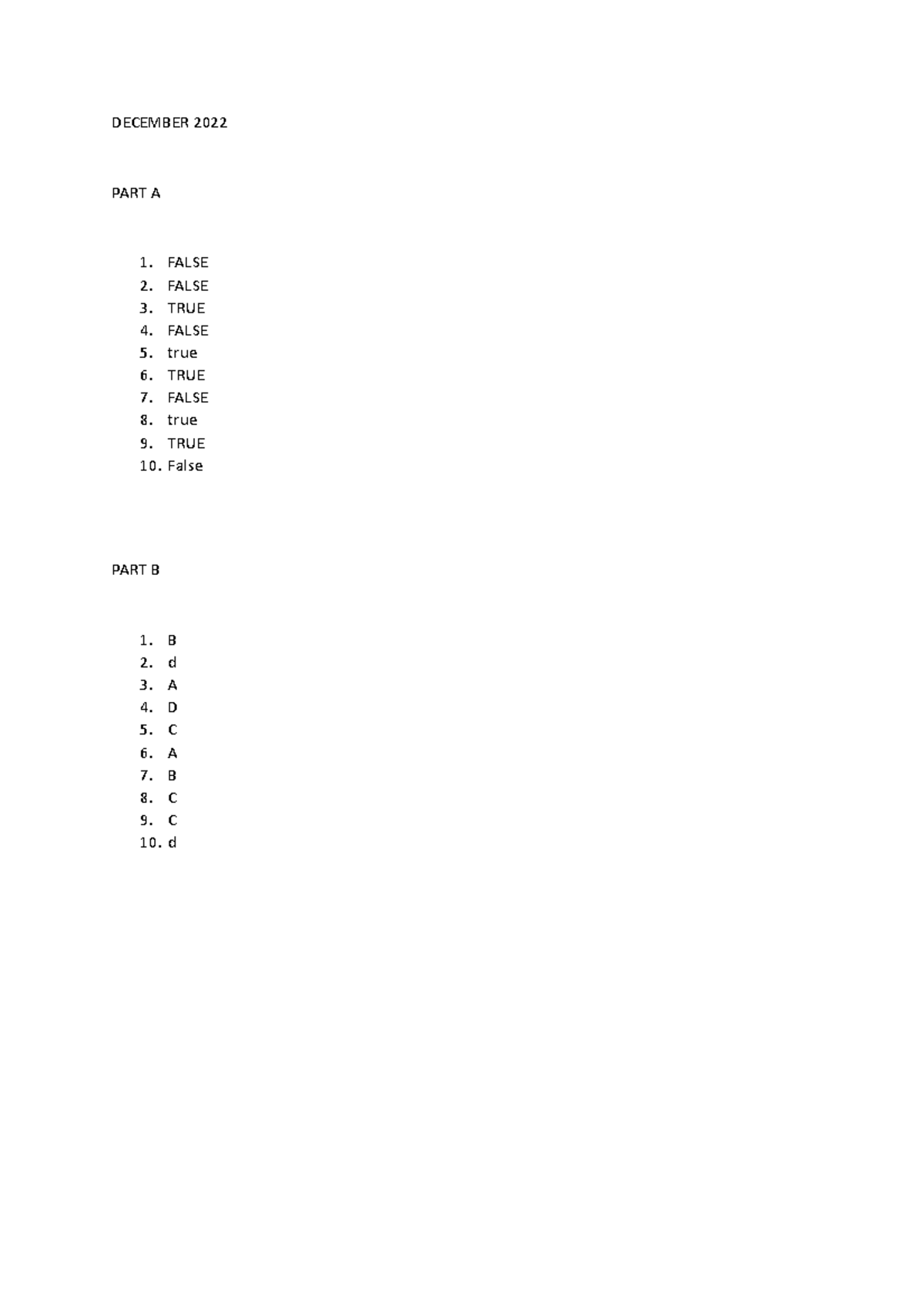 ACC 1 - UITM ACC - DECEMBER 2022 PART A 1. FALSE 2. FALSE 3. TRUE 4 ...