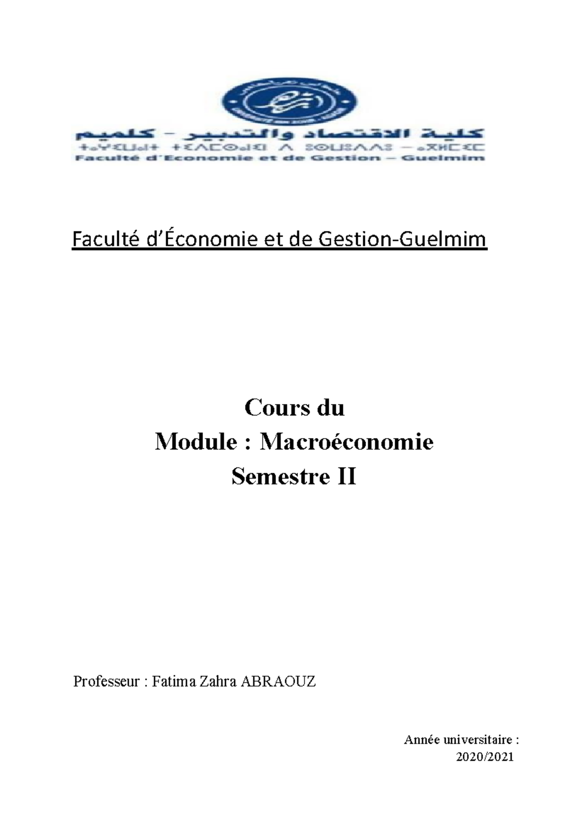 Cours-Macro 2021 - Faculté D’Économie Et De Gestion-Guelmim Cours Du ...