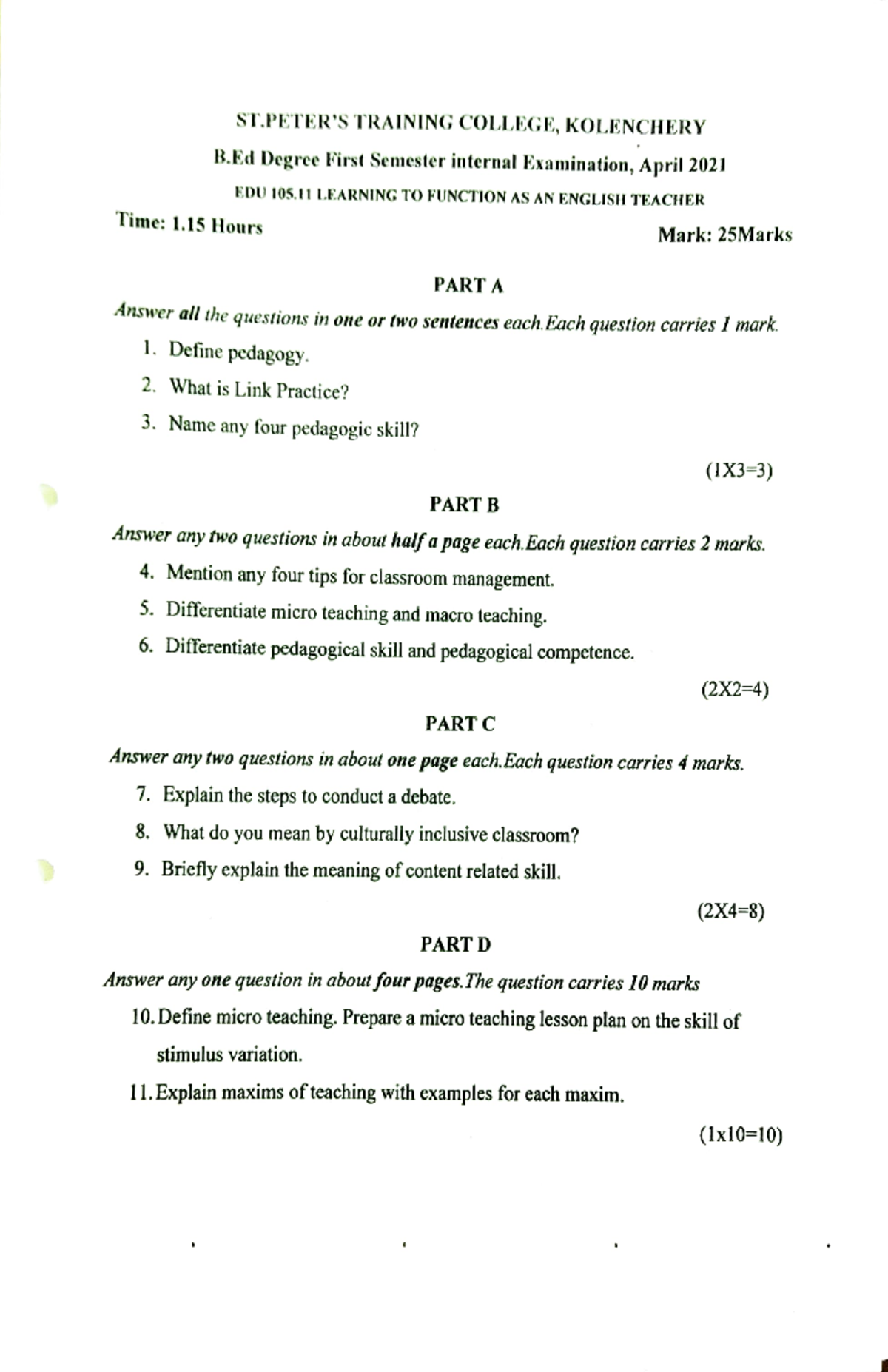 105 English - Previous Year Question Papers - ST'STRAINING COLLEGE ...