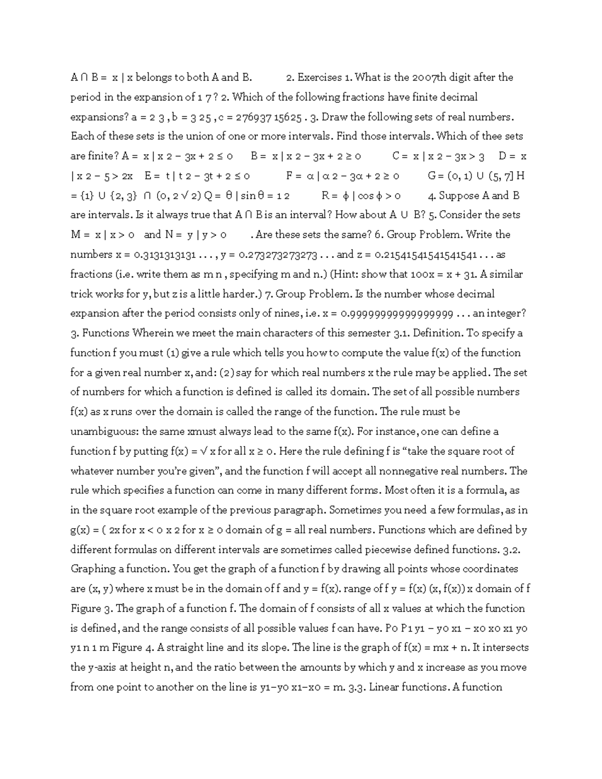 Untitled document - notes - A ∩ B = x | x belongs to both A and B. 2 ...