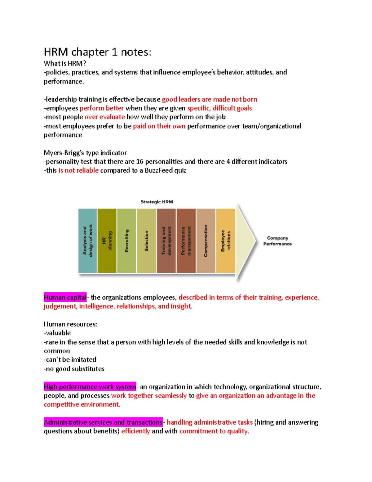 HRM Chapter 1 Notes - Dr. Smith Class - HRM Chapter 1 Notes: What Is ...