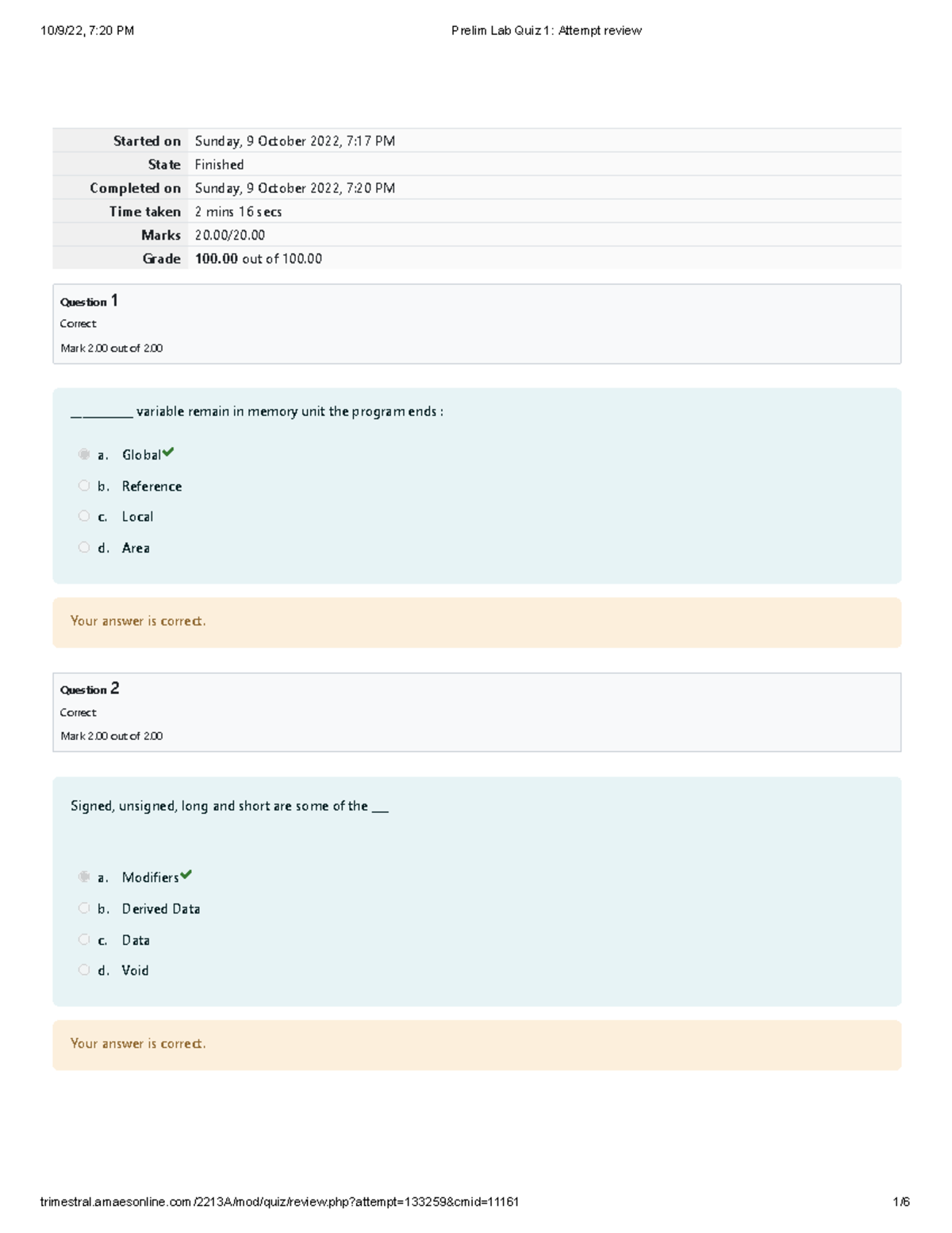 Computer Programming 1 Prelim Lab Quiz 1 2nd Attempt Review - Started ...