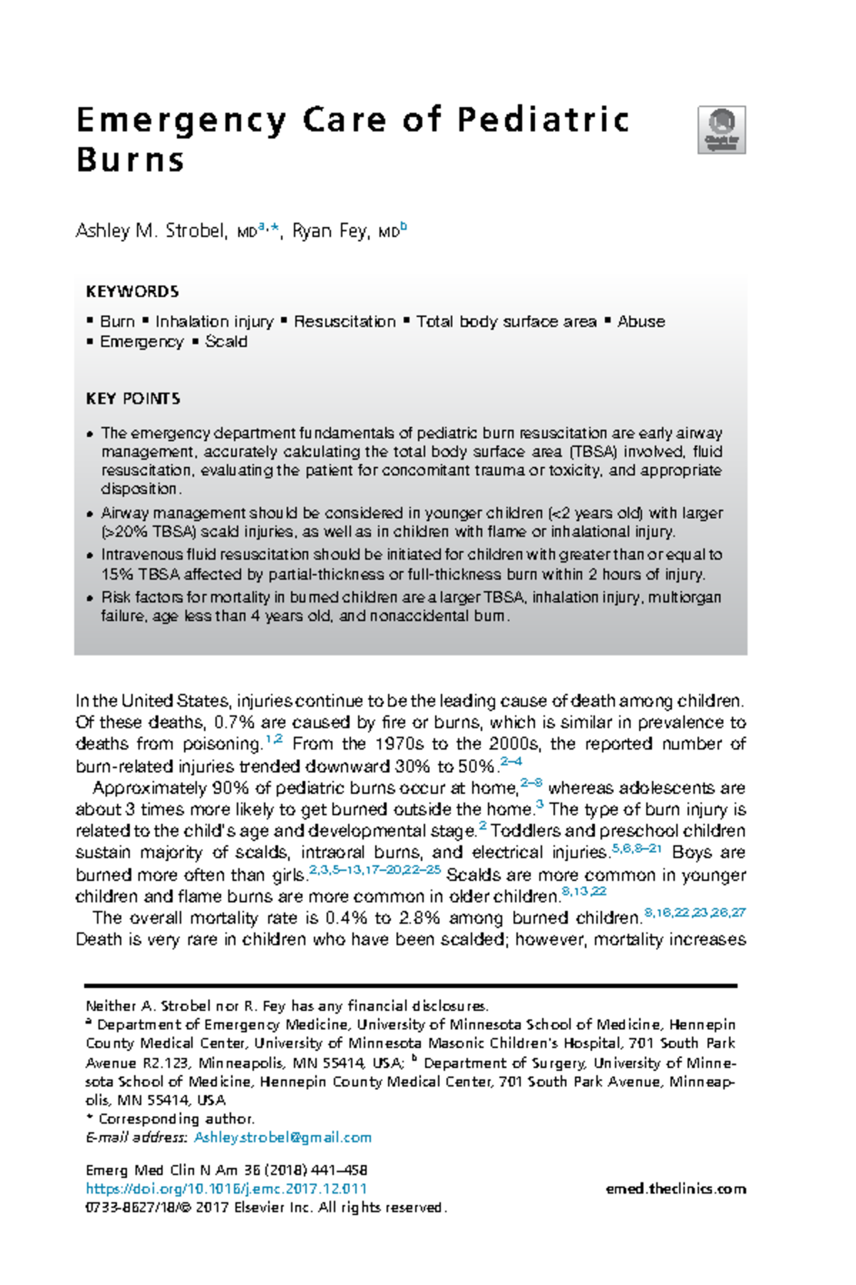 Emergency care of pediatric burns 2018 Emergency C are o f Pediatric