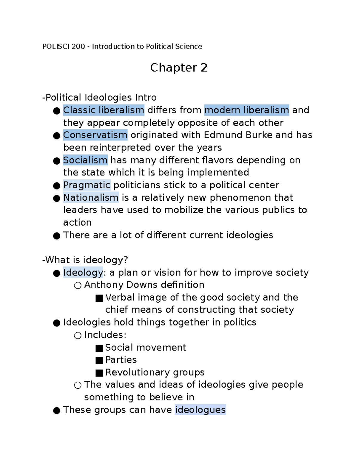 Polisci 200 CH 2 Notes - POLISCI 200 - Introduction to Political ...