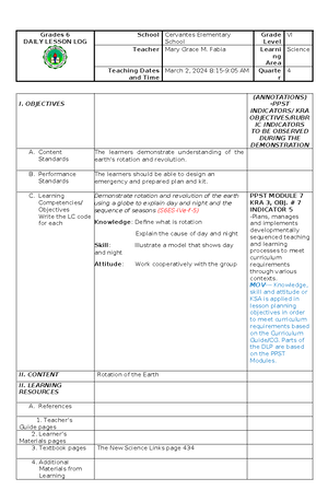 Daily Lesson Plan For 4th Quarter Grade 6 Science - Grades 1 To 12 