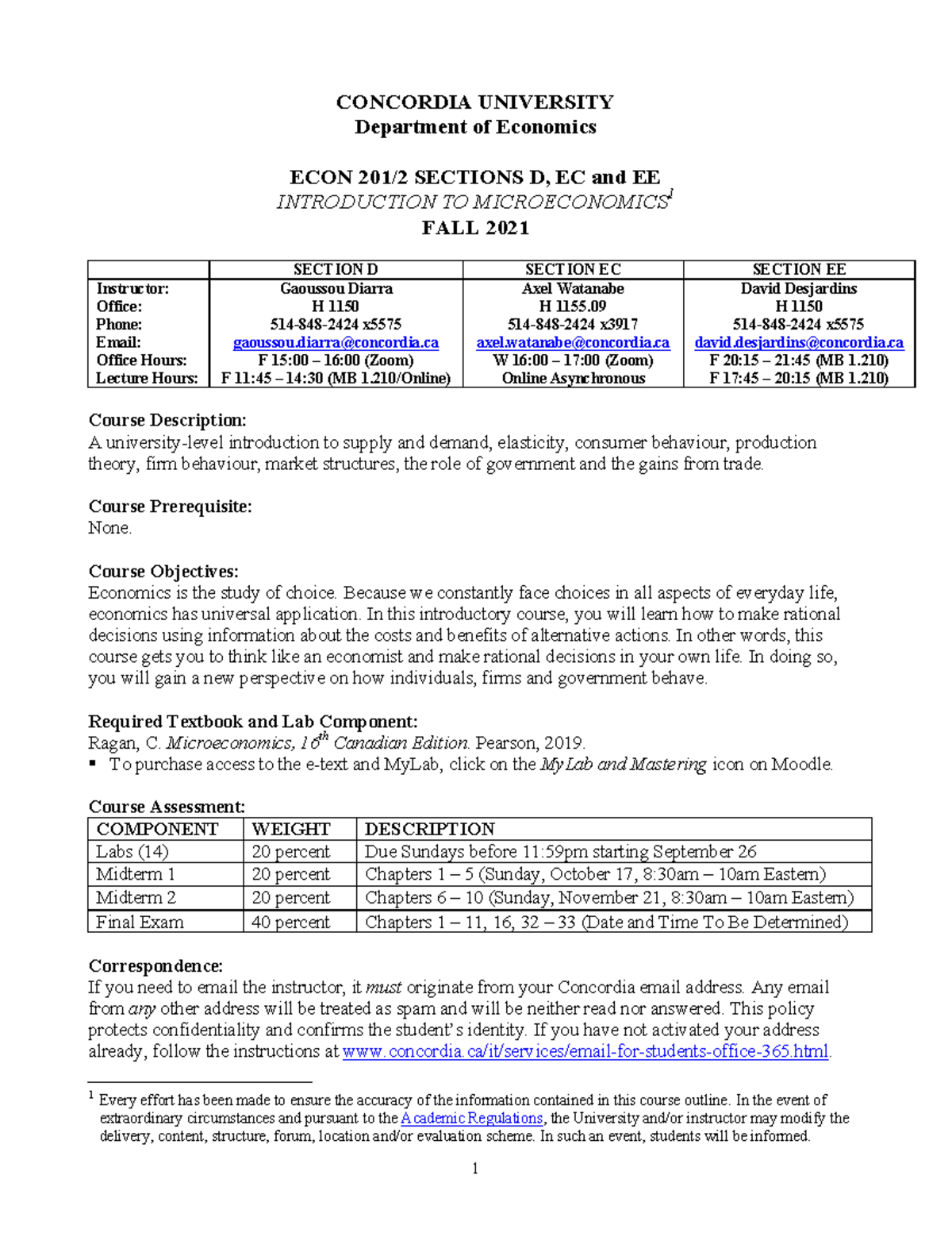 Micro-economics 201 Course Outline - 201 - Concordia - Studocu