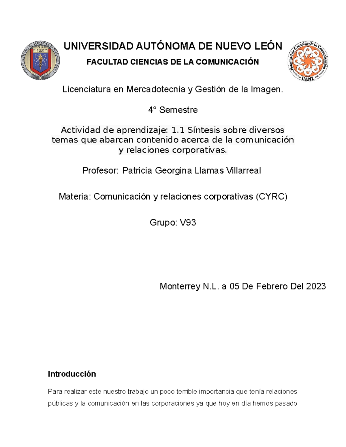 Actividad 1 - UNIVERSIDAD AUTÓNOMA DE NUEVO LEÓN FACULTAD CIENCIAS DE ...