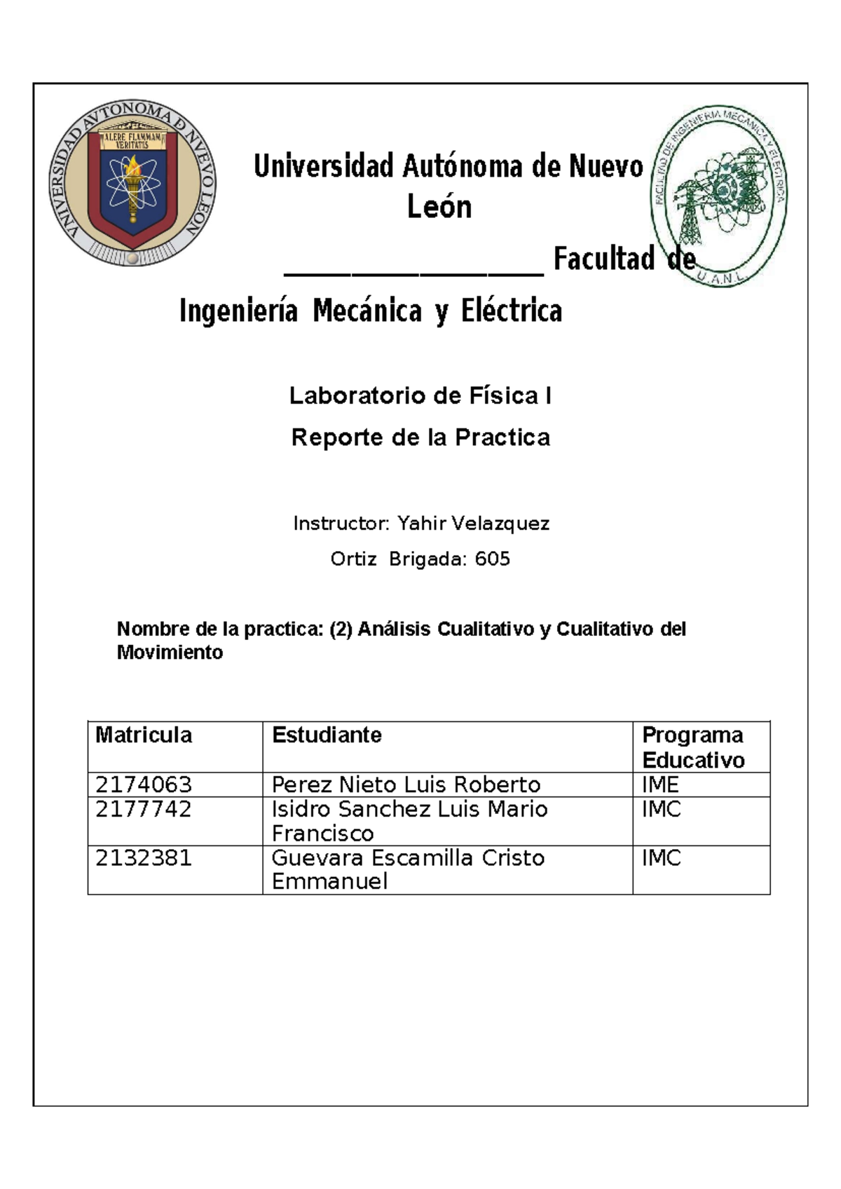 Lab Fisica reporte de practica 2 - Universidad Autónoma de Nuevo León