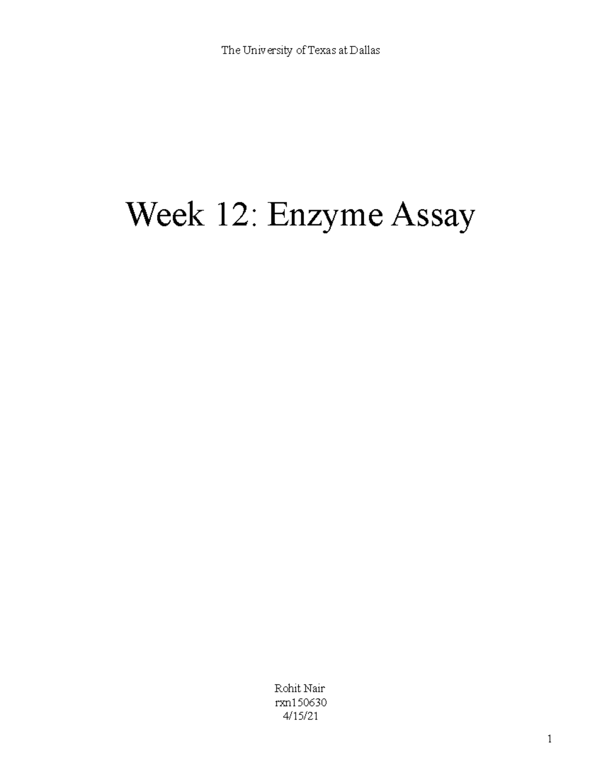 Week 12 Enzyme Assay Lab Report Spring 2021 Online Instruction Version