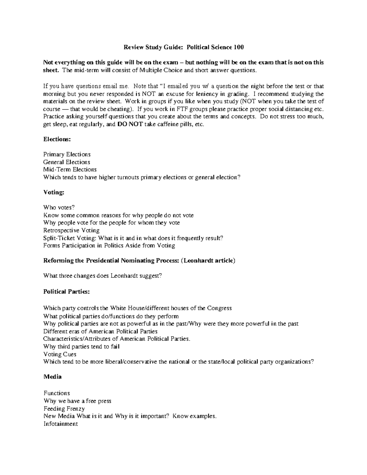 Study Guide for Exam 3 - Dr. Lewis S. Ringel - Review Study Guide ...