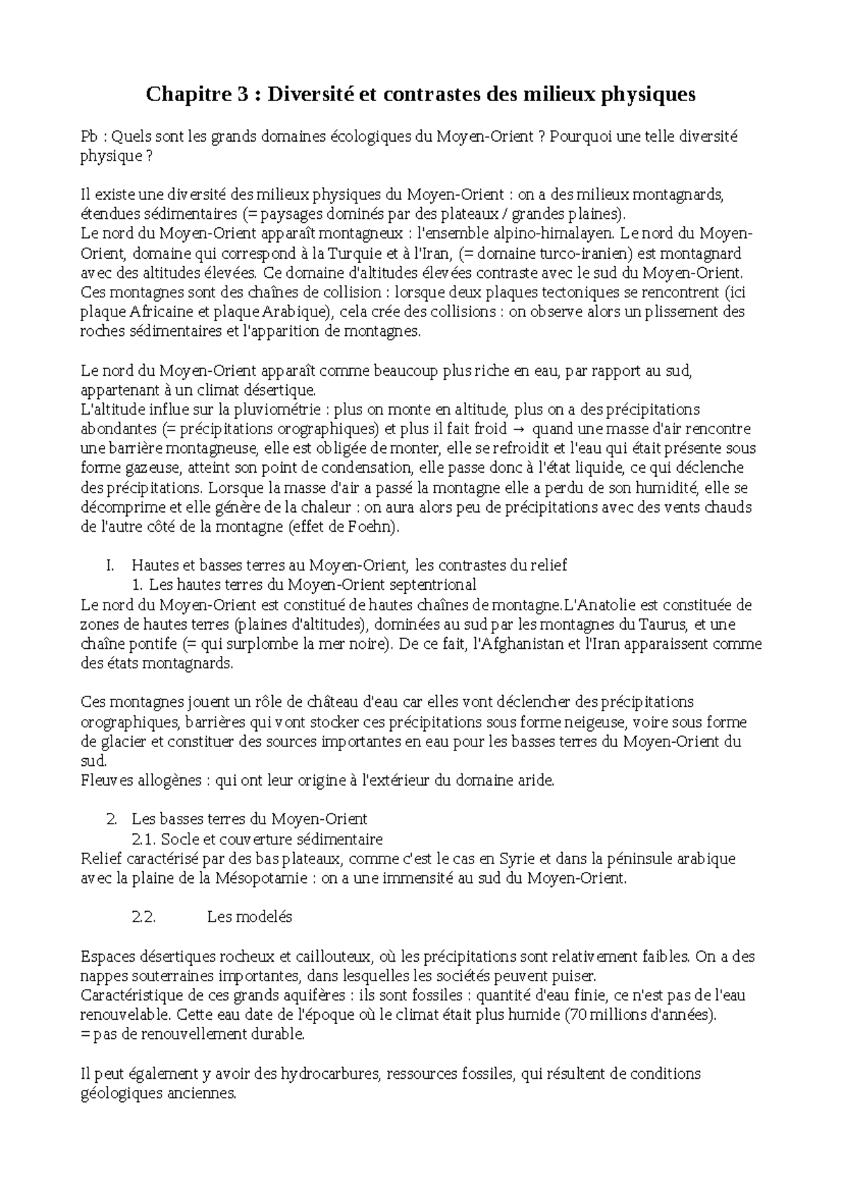 Cours N3: Diversité et contraste des milieux physiques - Chapitre 3