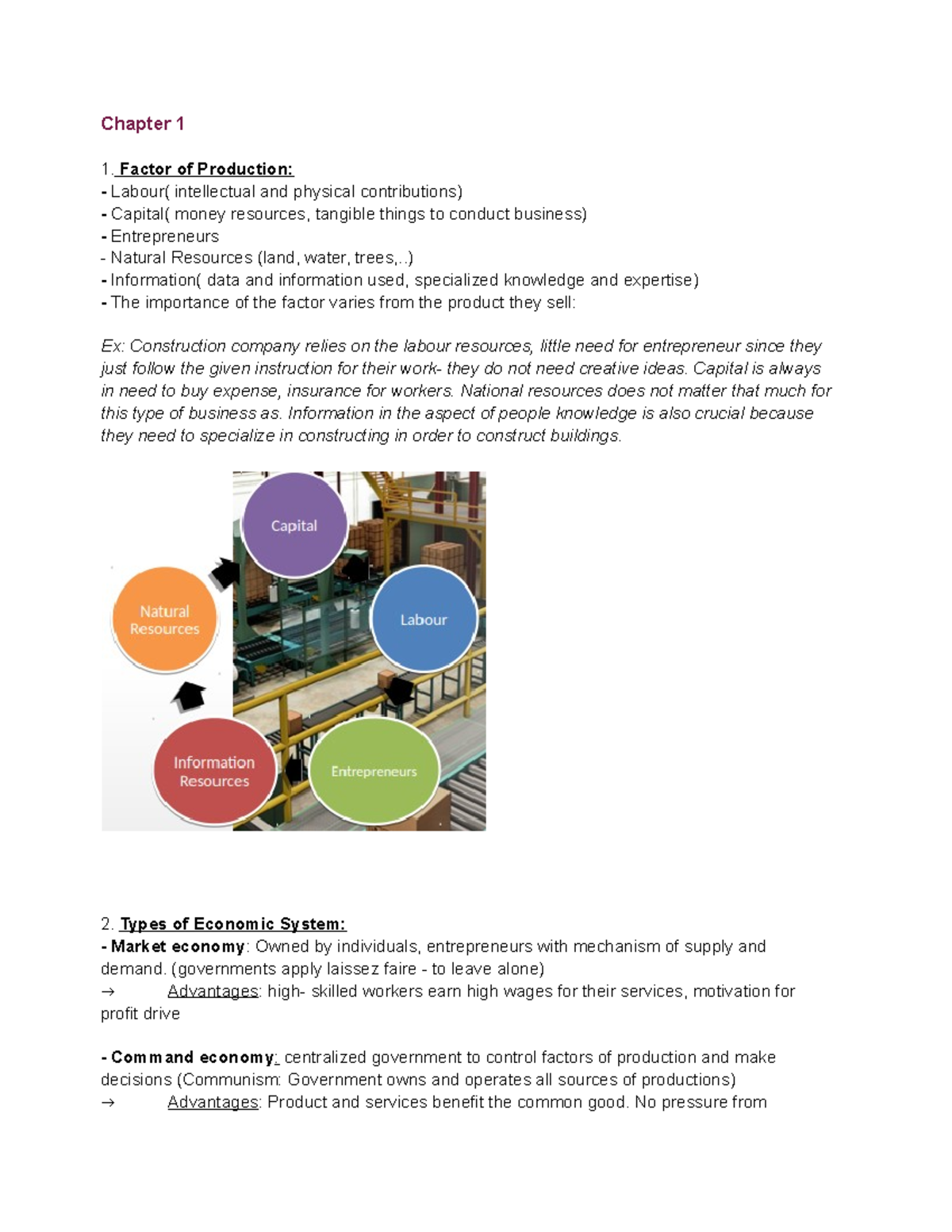 Bus 201 Complete course notes - Chapter 1 Factor of Production: Labour ...