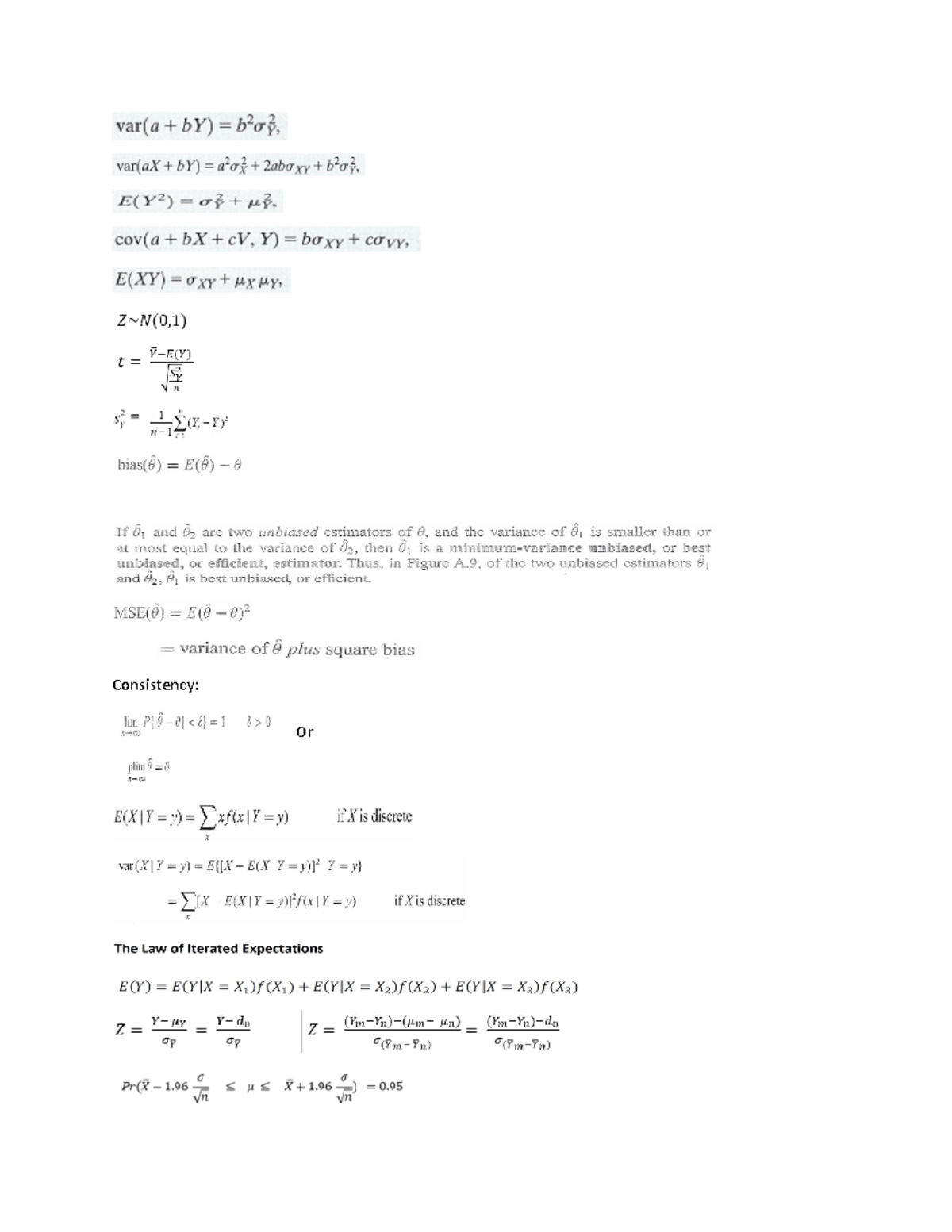 Cheat Sheet - sadddddddd - ECON 3400 - Consistency: Or - Studocu