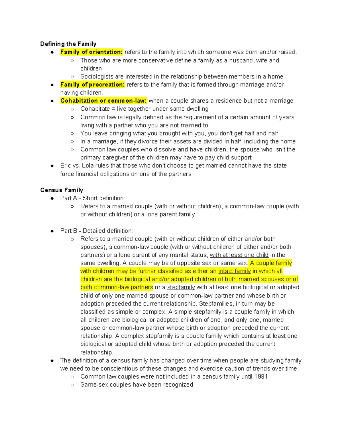 Sociology 1025A - Chapter 10 Canadian Families Past, Present, And ...