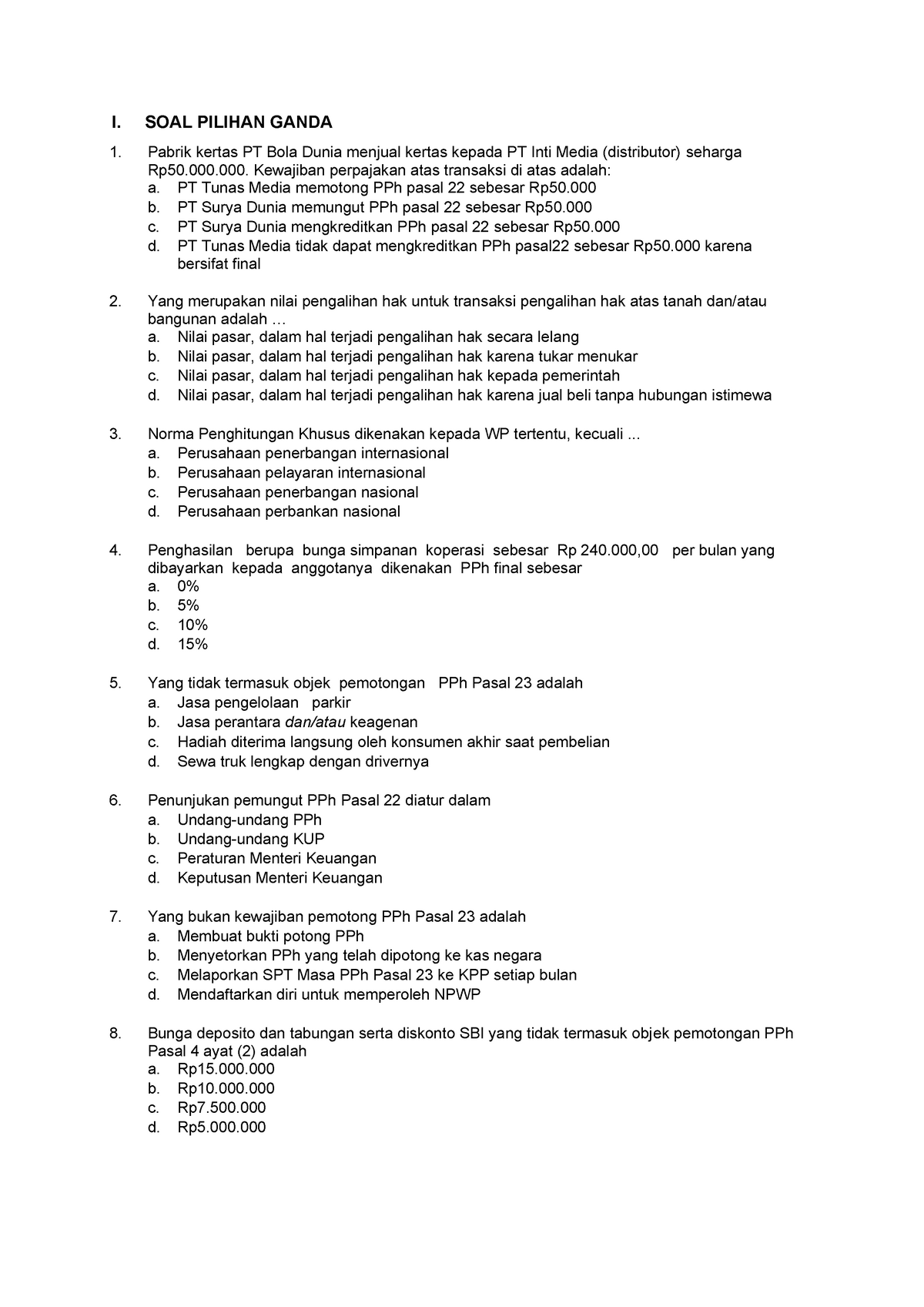 Soal Latihan P2pph 2020 Tax1 Studocu