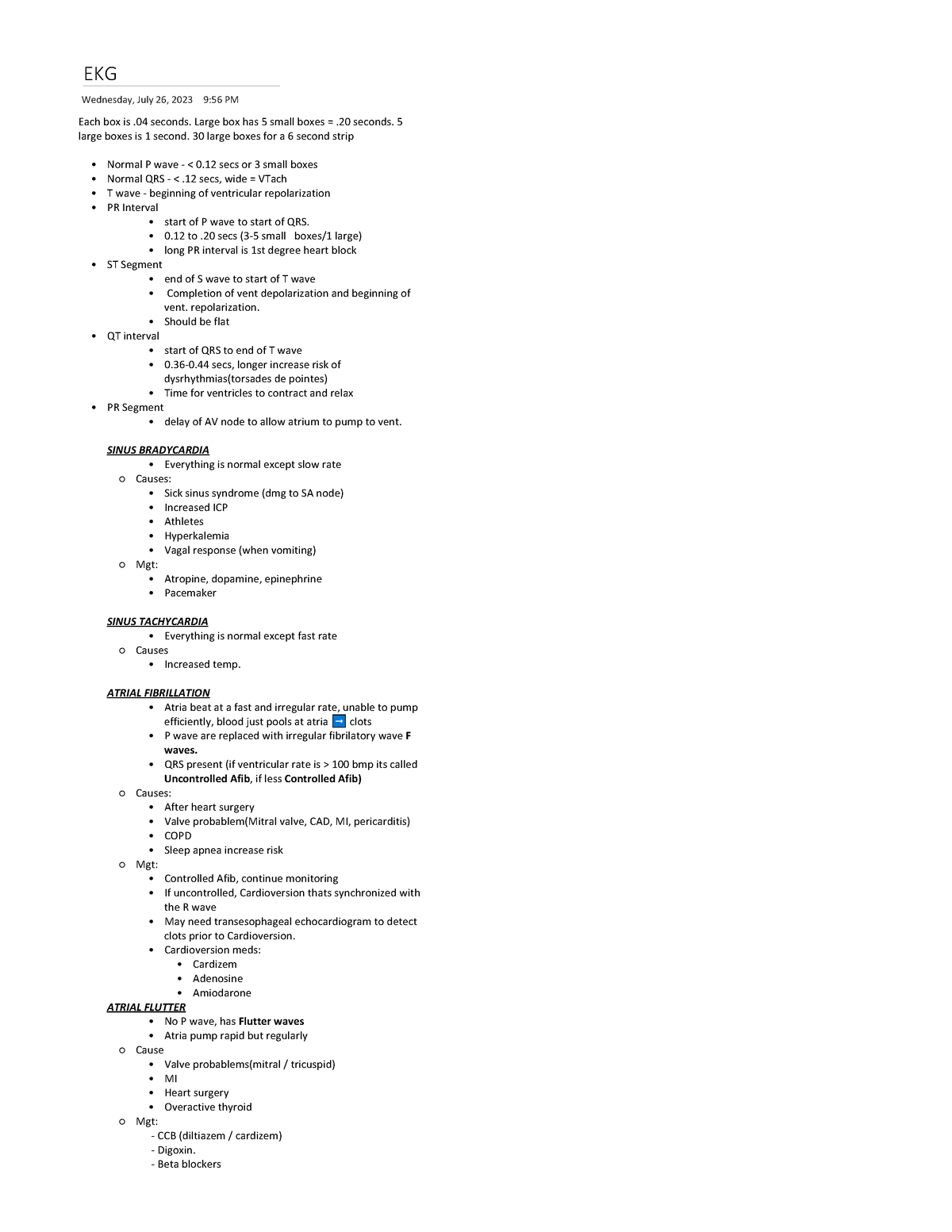 ECG - ecg notes - EKG Wednesday, July 26, 2023 9:56 PM Each box is .04 ...