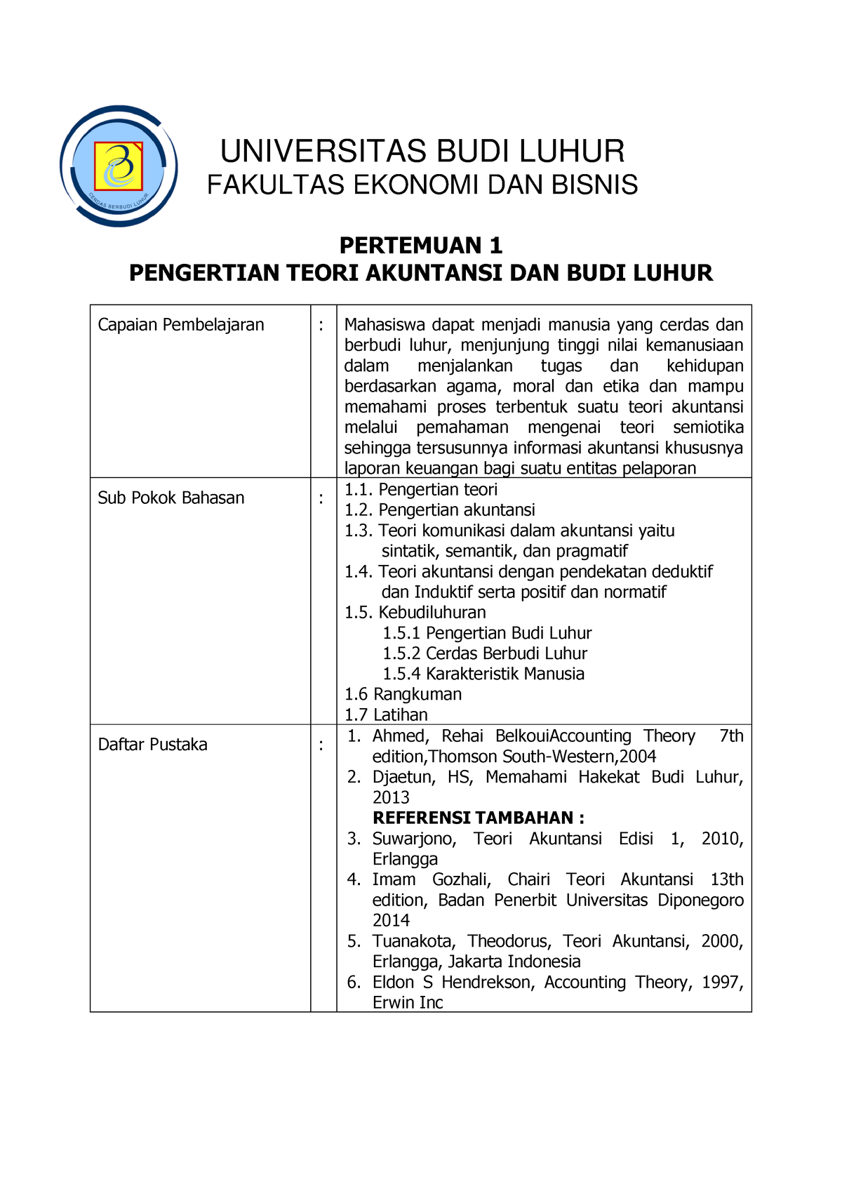 Modul 1 Ak 071 Teori Akuntansi - UNIVERSITAS BUDI LUHUR FAKULTAS ...