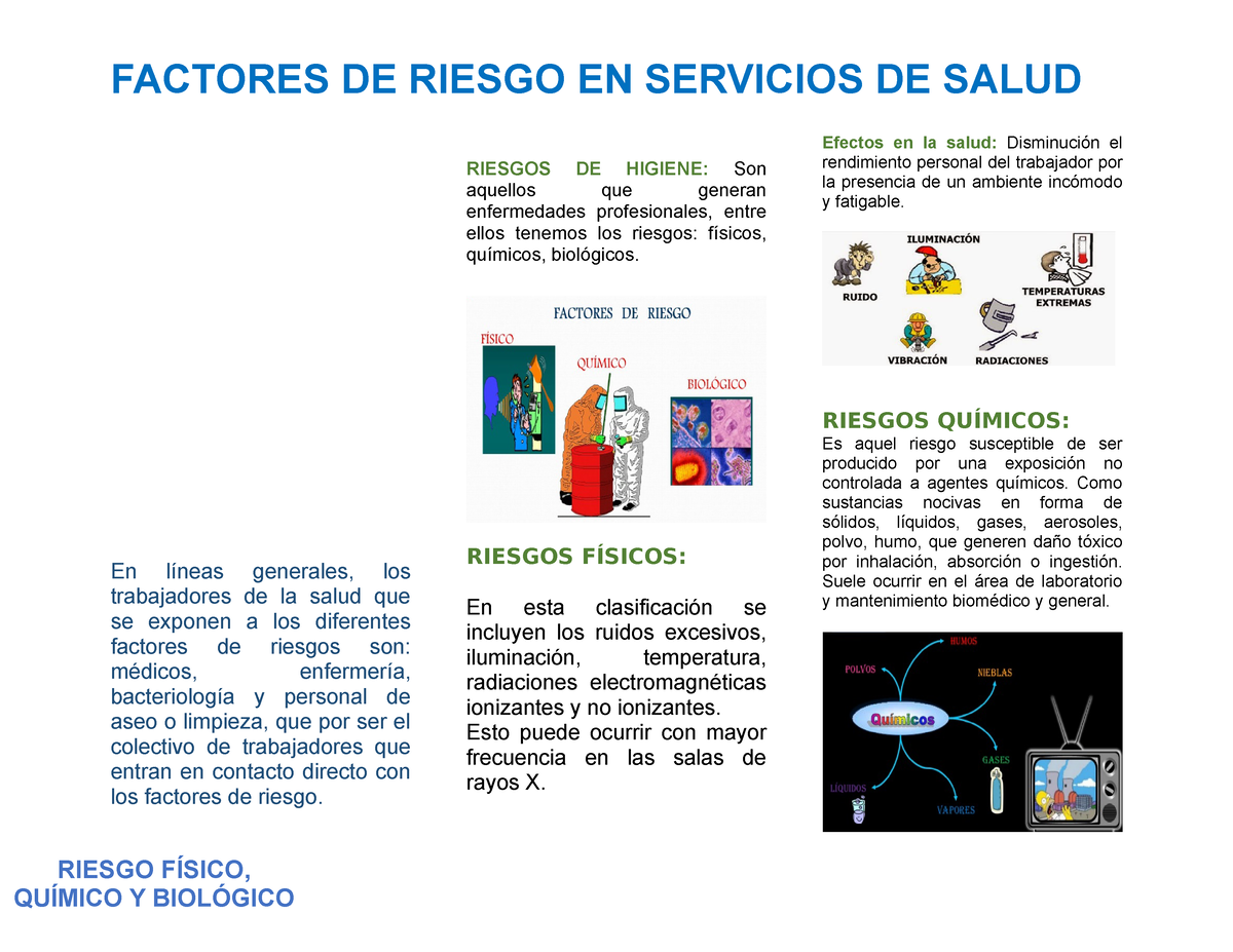 Folleto De Factores De Riesgo En La Salud Riesgo Fisico Quimico Biologico Factores De Riesgo 5513