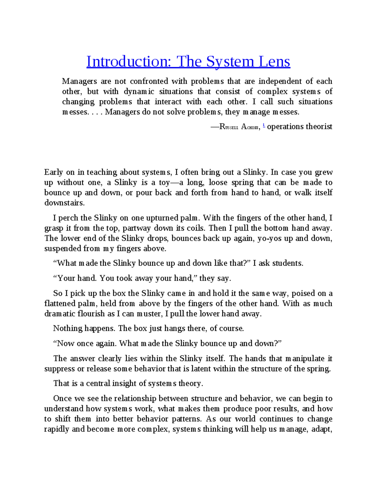 Thinking in Systems A Primer (Donella H. Meadows) (zlib Introduction The System Lens Thinking in Systems A Primer (Donella H. Meadows) (zlib Introduction The System Lens