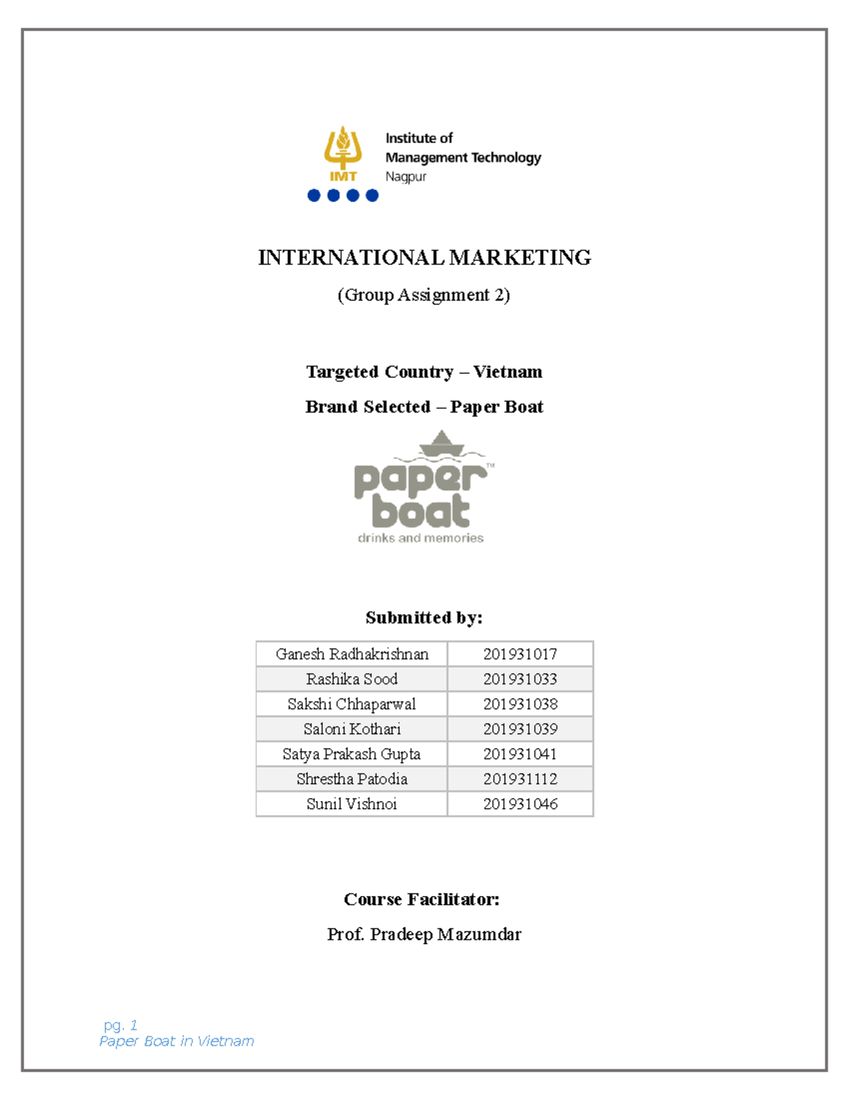 international marketing group assignment