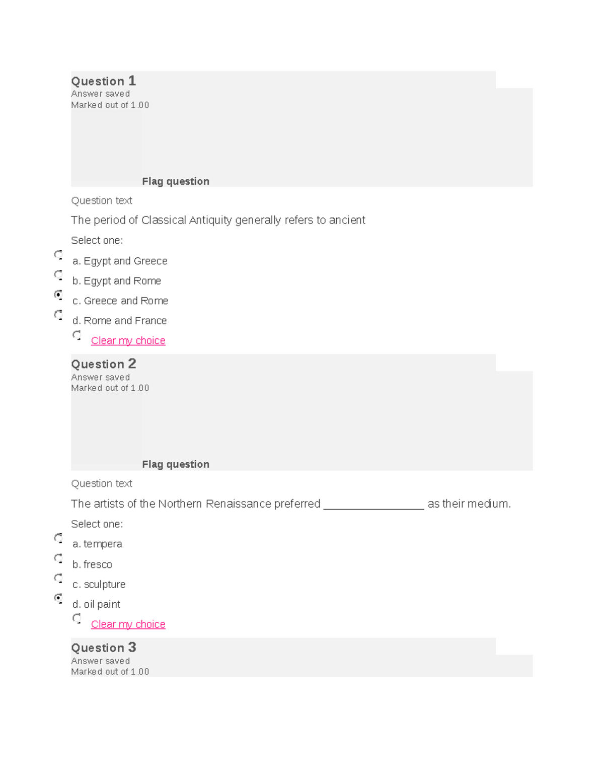 Art Hist Final Exam - Question 1 Answer Saved Marked Out Of 1. Flag ...