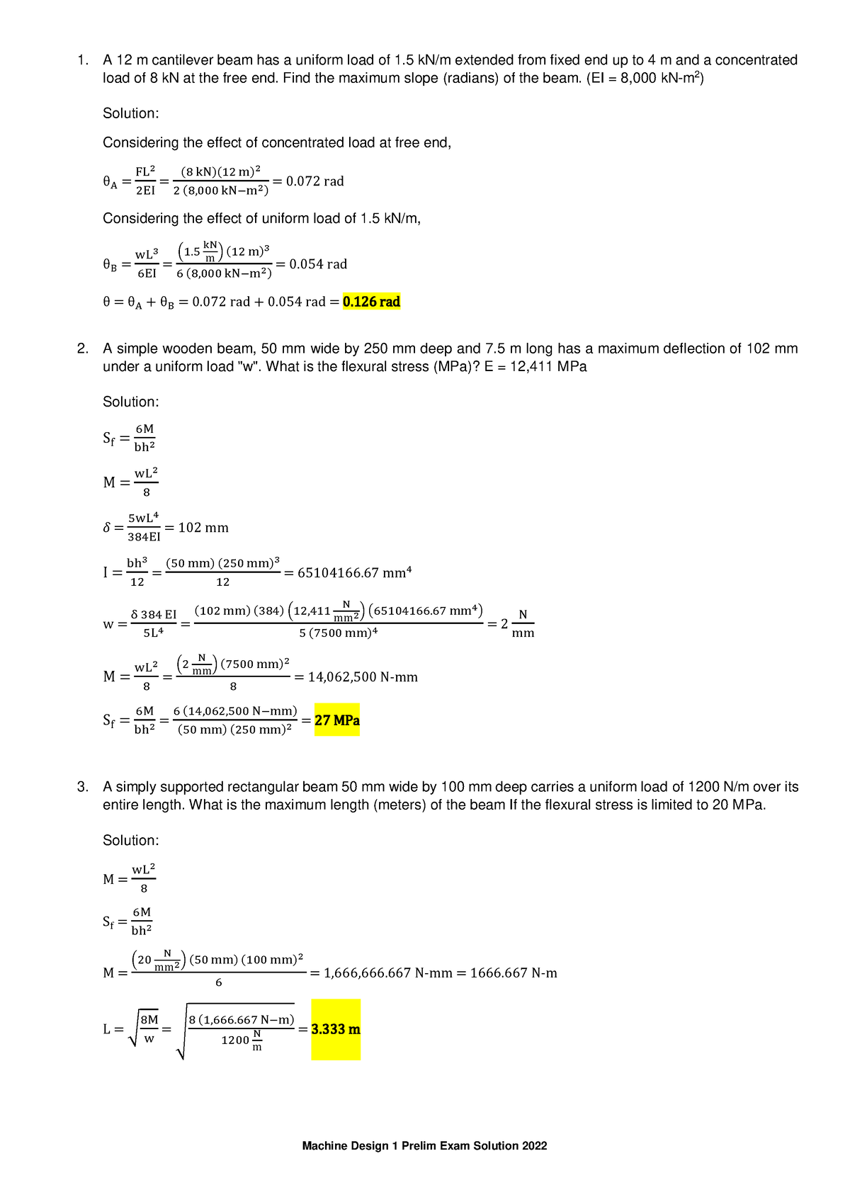 md1-prelim-exam-solution-a-12-m-cantilever-beam-has-a-uniform-load-of