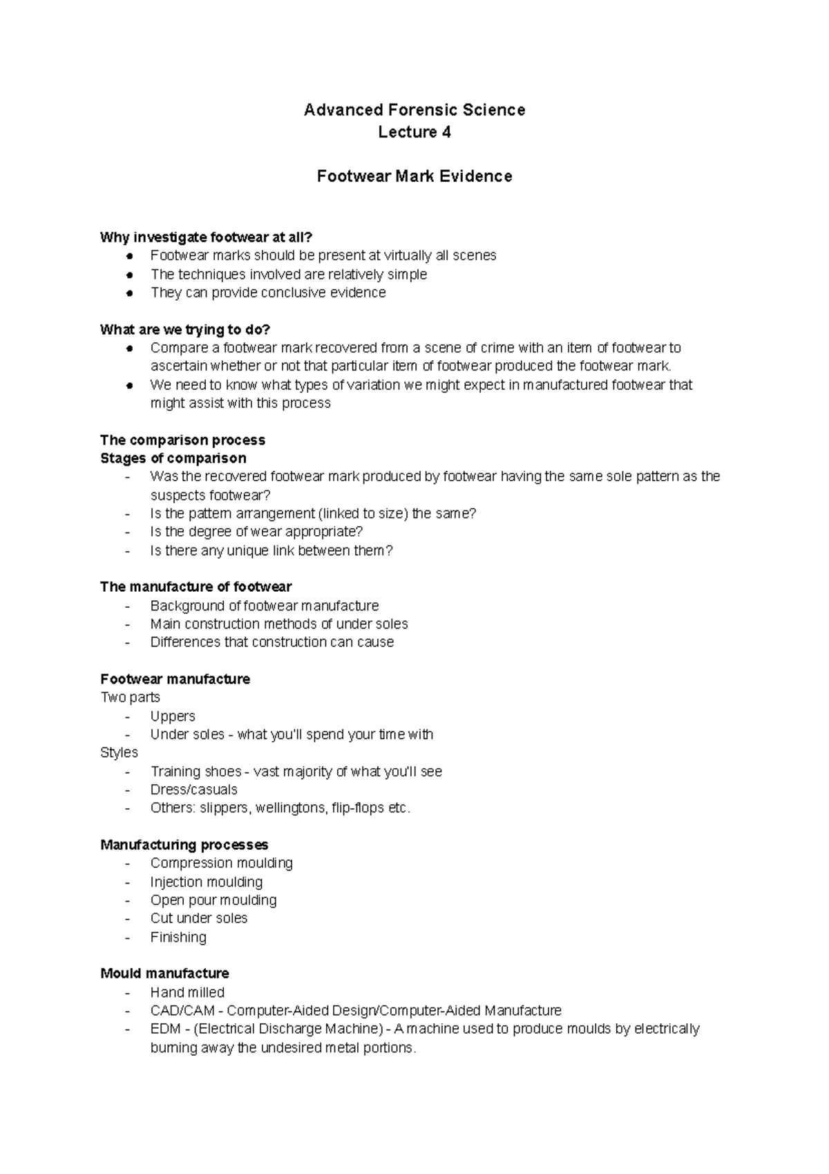 Advanced Forensic Science, footwear mark evidence Advanced Forensic