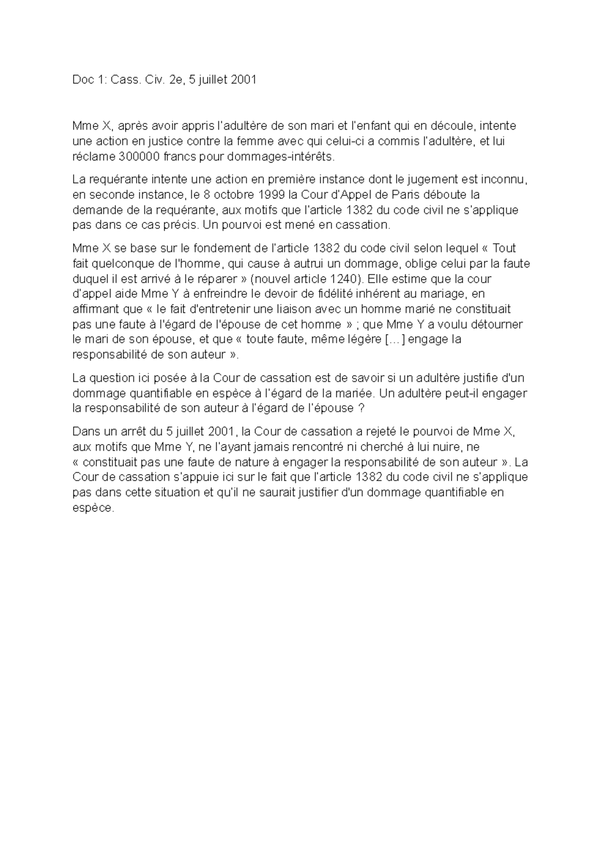 2ème chambre civile 5 juillet 2001 lettre