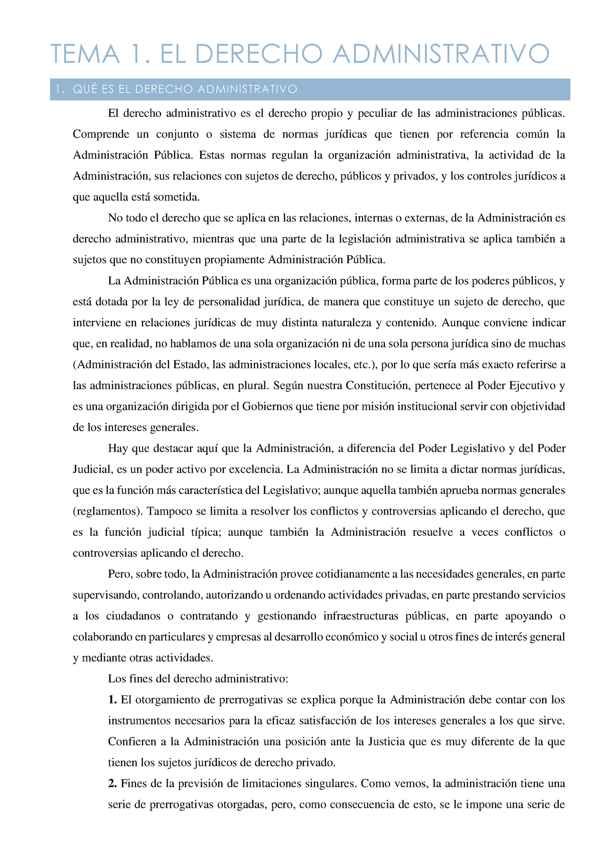 Admin Primer Parcial - Apuntes - TEMA 1. EL DERECHO ADMINISTRATIVO QUÉ ...