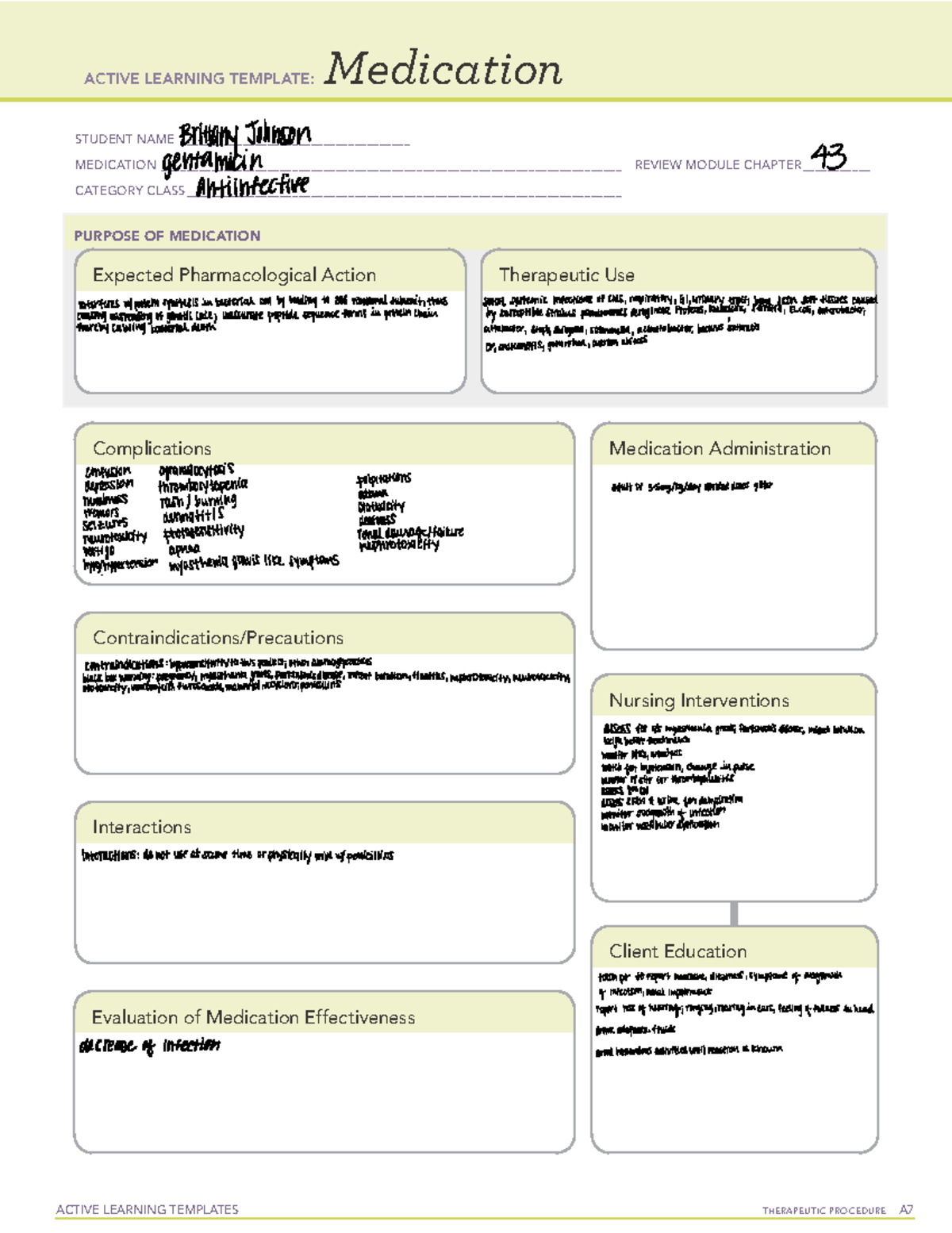 MED Gentamicin ATI ACTIVE LEARNING TEMPLATES THERAPEUTIC PROCEDURE