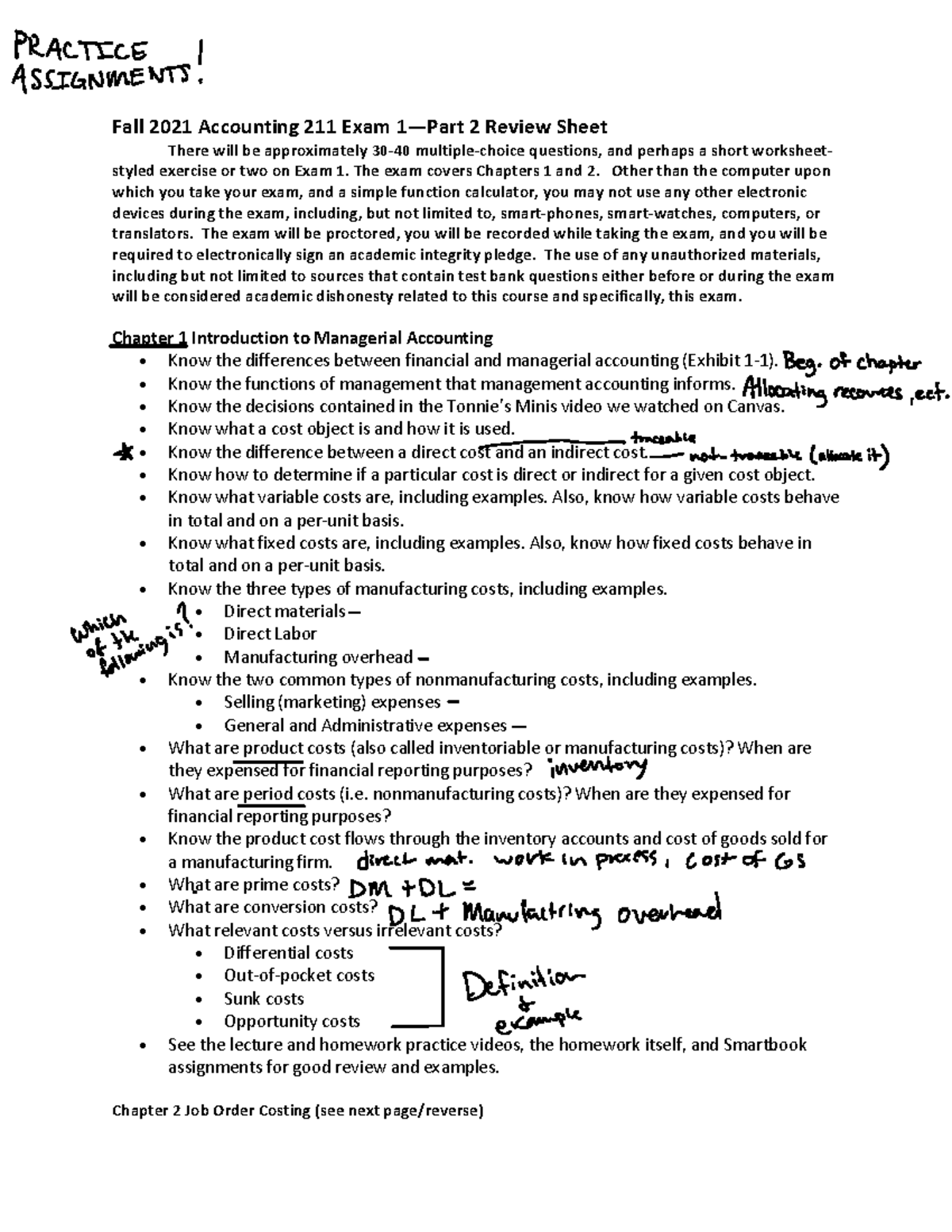 EXAM 1 Review Summary - Fall 2021 Accounting 211 Exam 1—Part 2 Review ...
