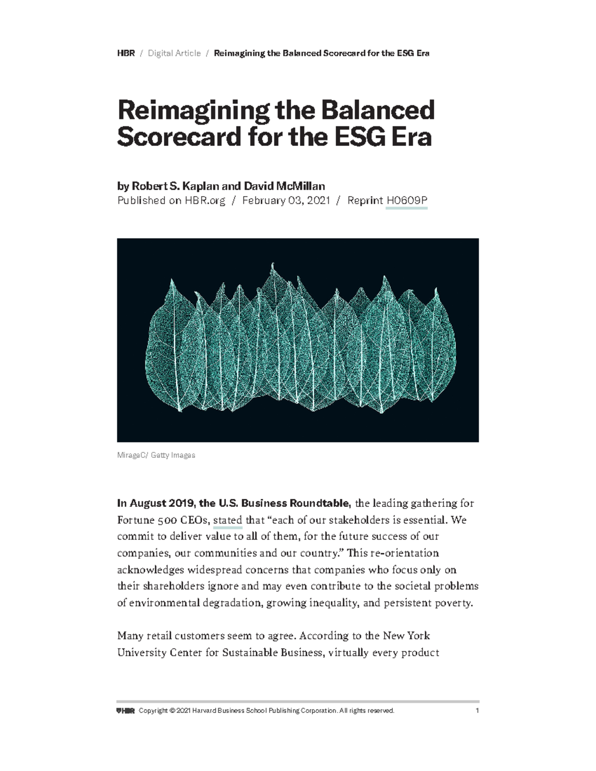 HBS - Reimagining the Balanced Scorecard for the ESG Era by Kaplan R S ...