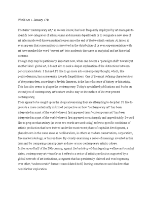 World Art 1- January 20th - World Art 1- January 20th Democratization