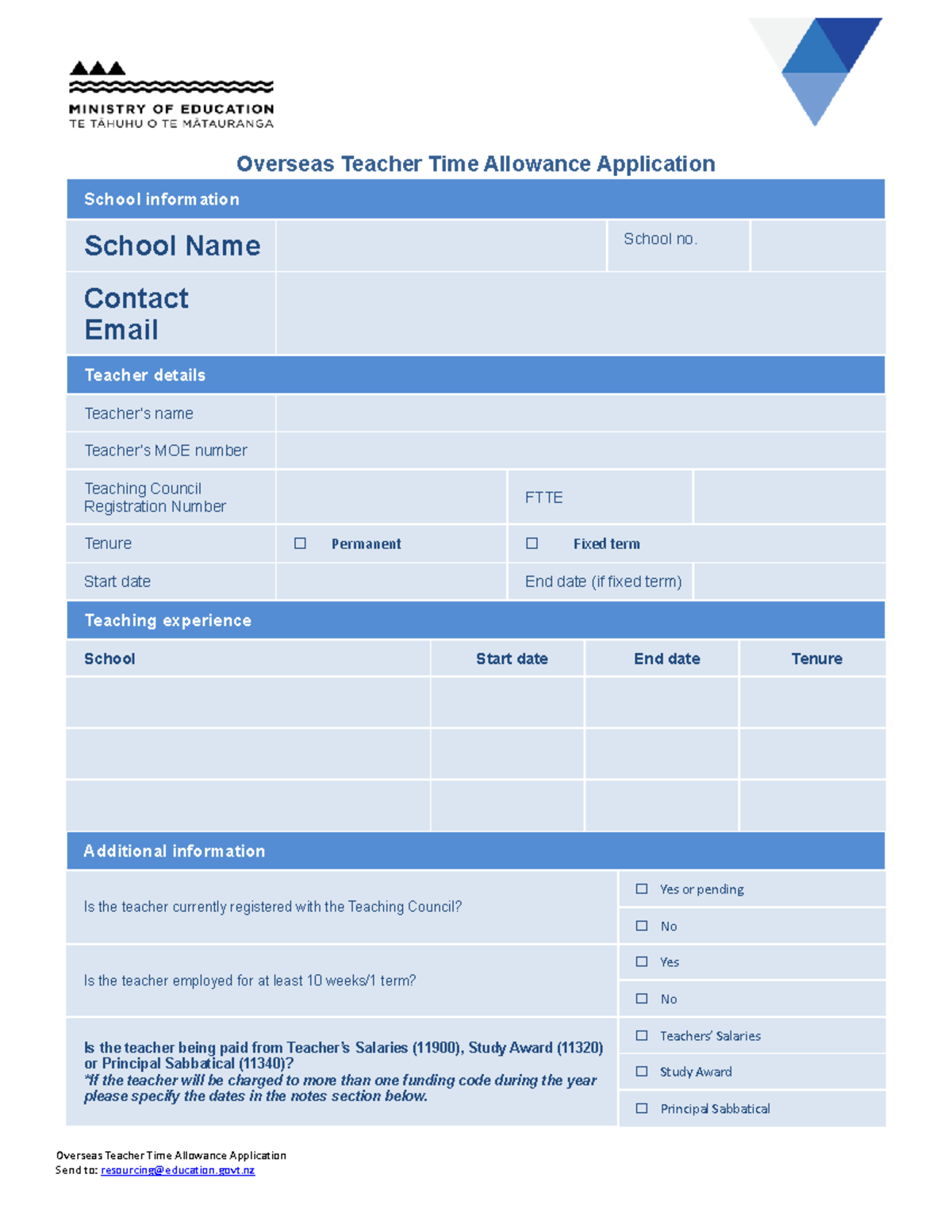 Overseas Teacher Time Allowance Application 03 Overseas Teacher Time