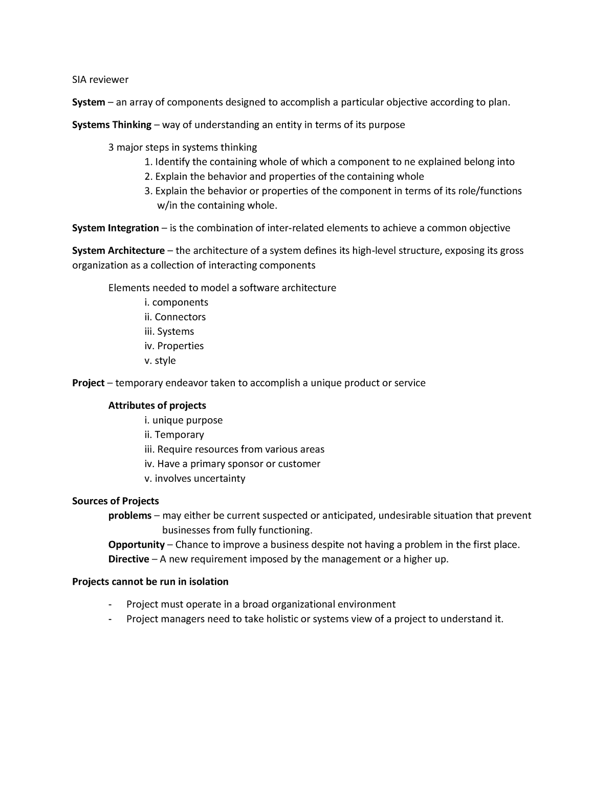 SIA-reviewer - CIA notes - SIA reviewer System – an array of components ...