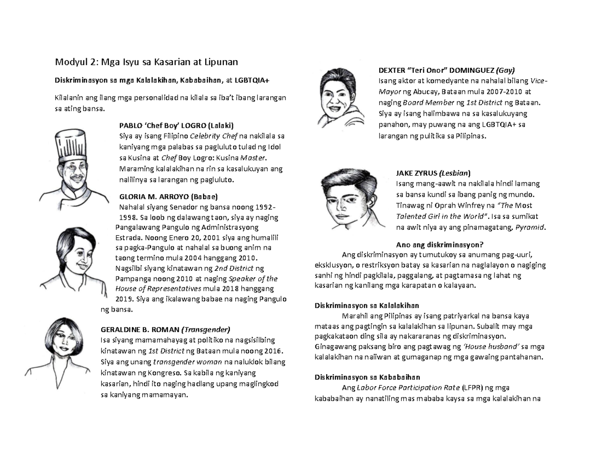 Modyul 2 Isyu Sa Ibat Ibang Kasarian Lecture 2 3rdqtr Modyul 2 Mga Isyu Sa Kasarian At 5620