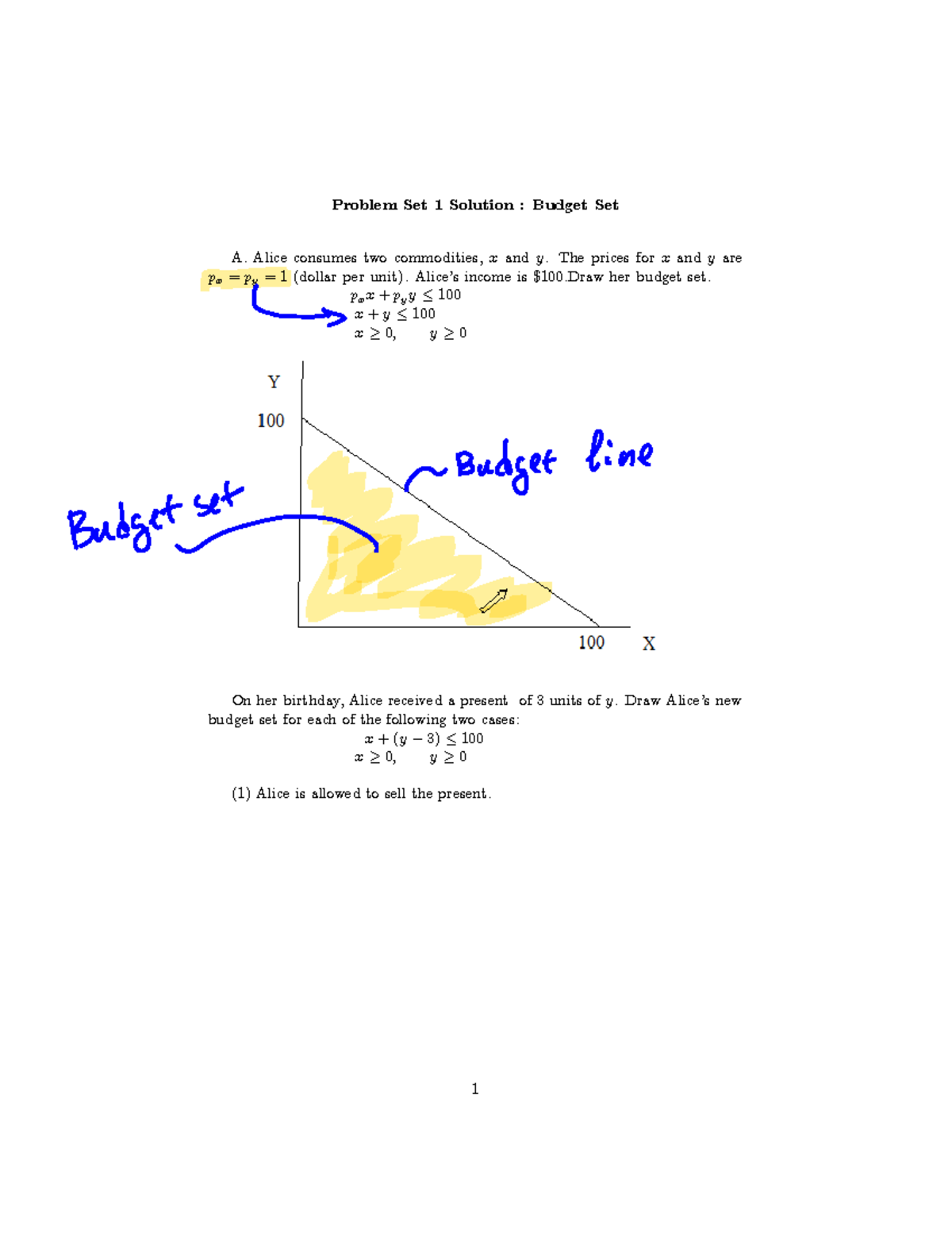 Problem Set 1-Solution - Problem Set 1 Solution : Budget Set A. Alice ...