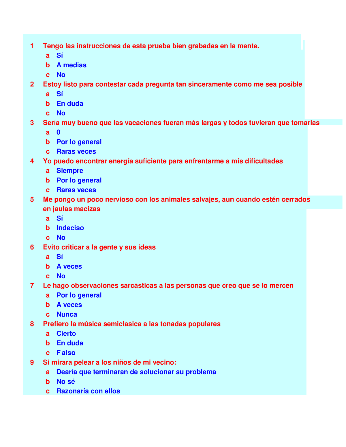 Cuadernillo 16PF Excel - 1 Tengo Las Instrucciones De Esta Prueba Bien ...